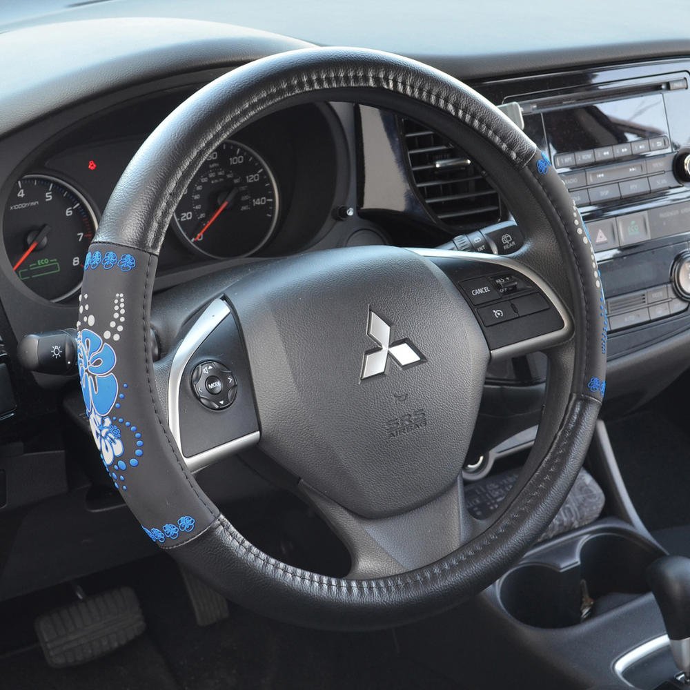 bdk-blue-hawaiian-steering-wheel-cover-comfortable-rubber-grip-universal-fit image 3