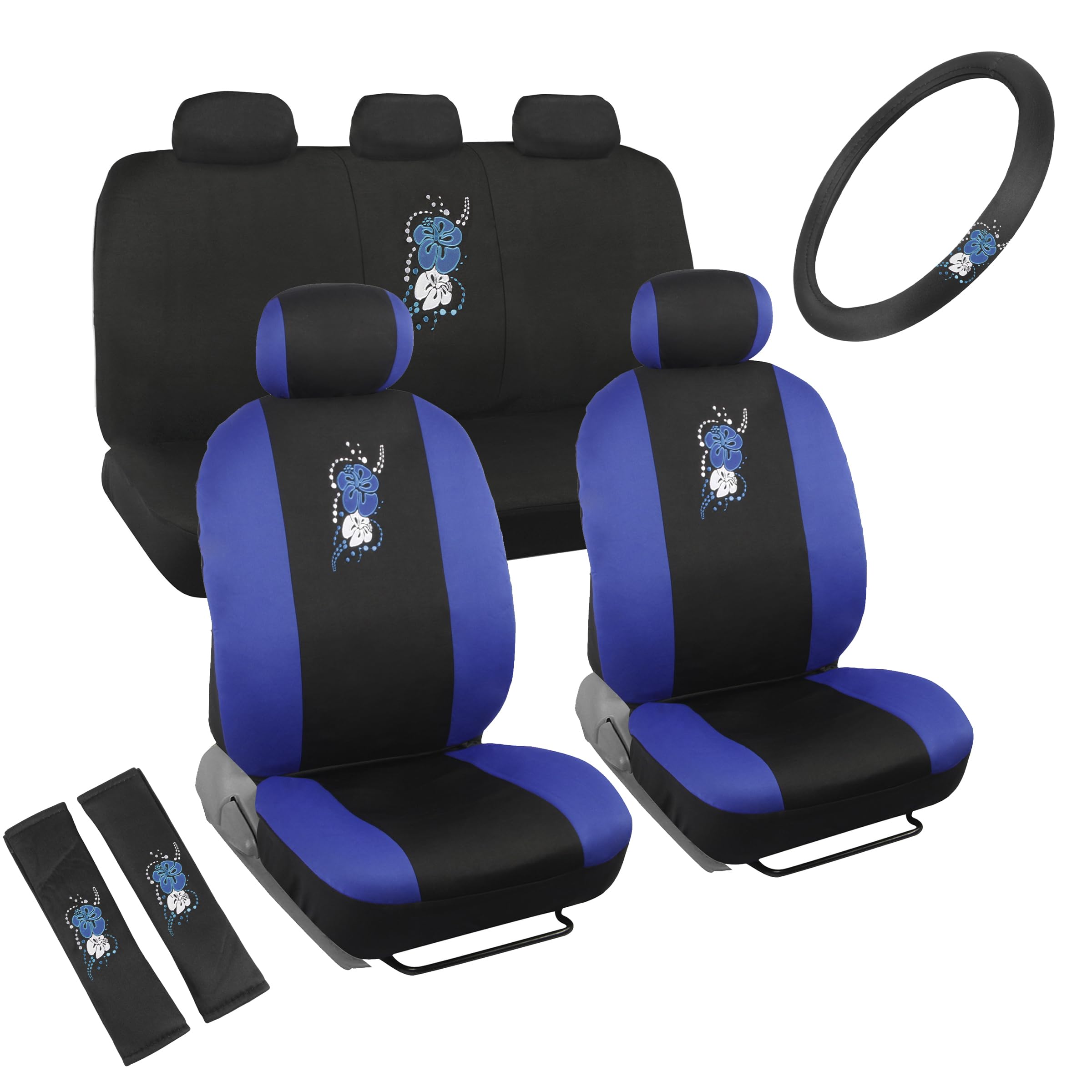 bdk-blue-hibiscus-flower-9-piece-full-set-car-seat-covers-with-steering-wheel-co image 1