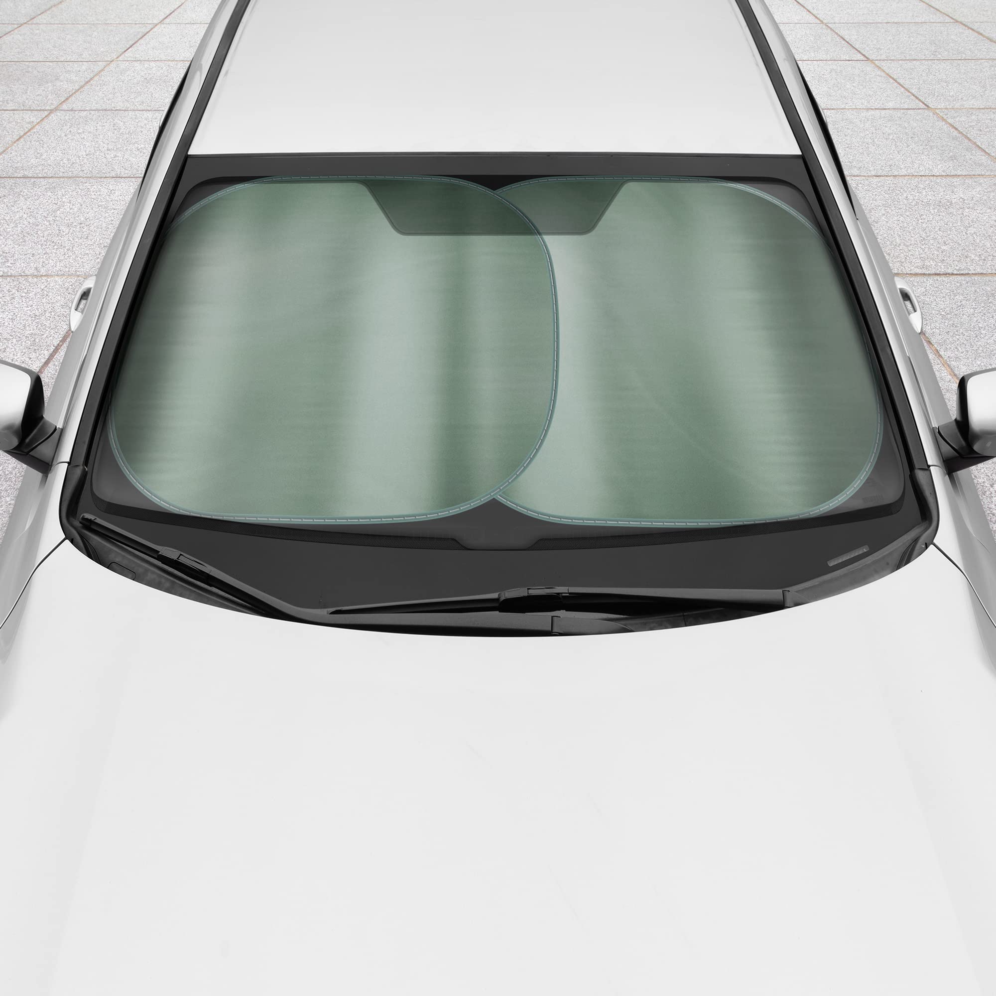 bdk-2-piece-metallic-charcoal-gray-car-window-sun-shade-universal-front-windshie image 3