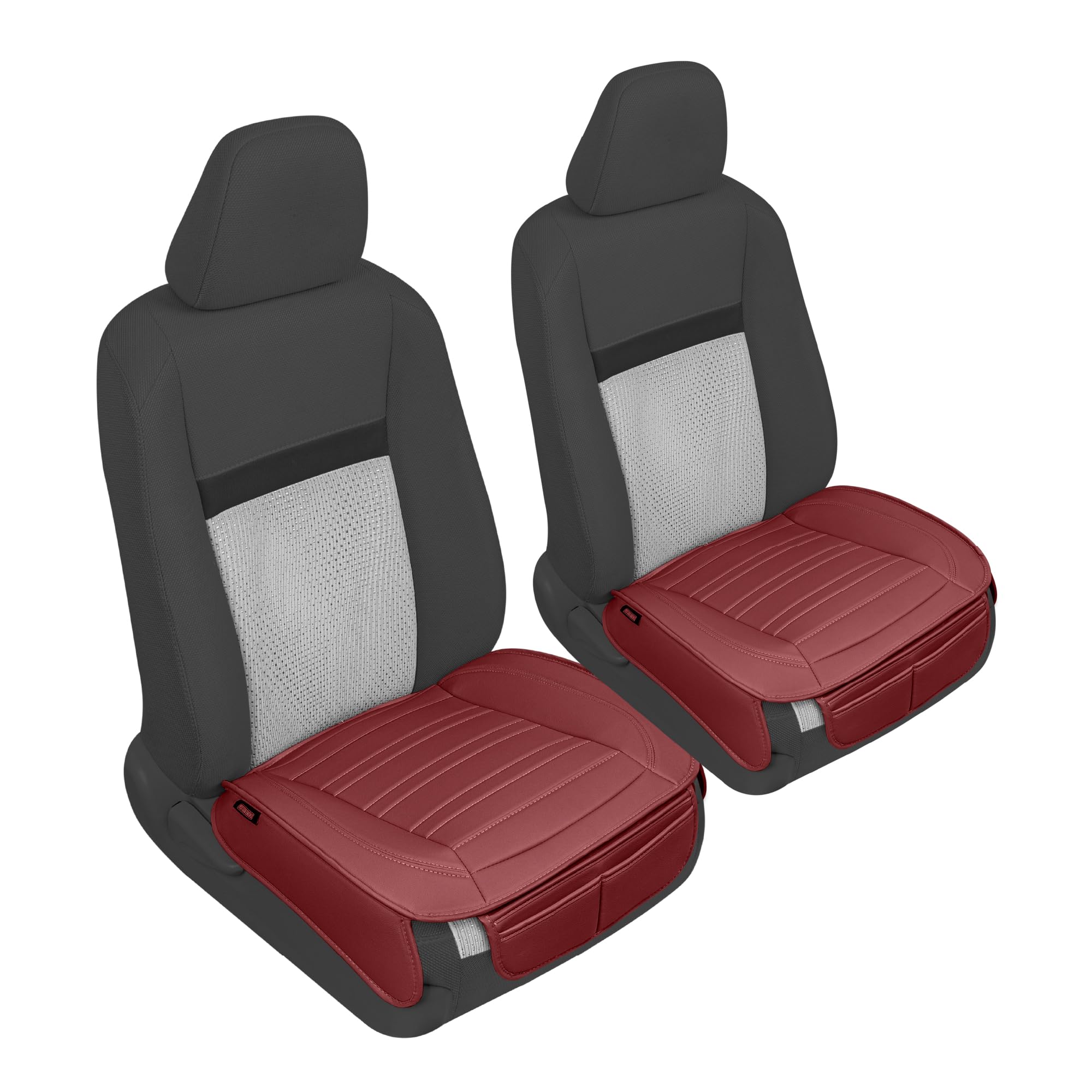 motor-trend-faux-leather-padded-seat-covers-2-pack-burgundy-with-storage-pockets image 8