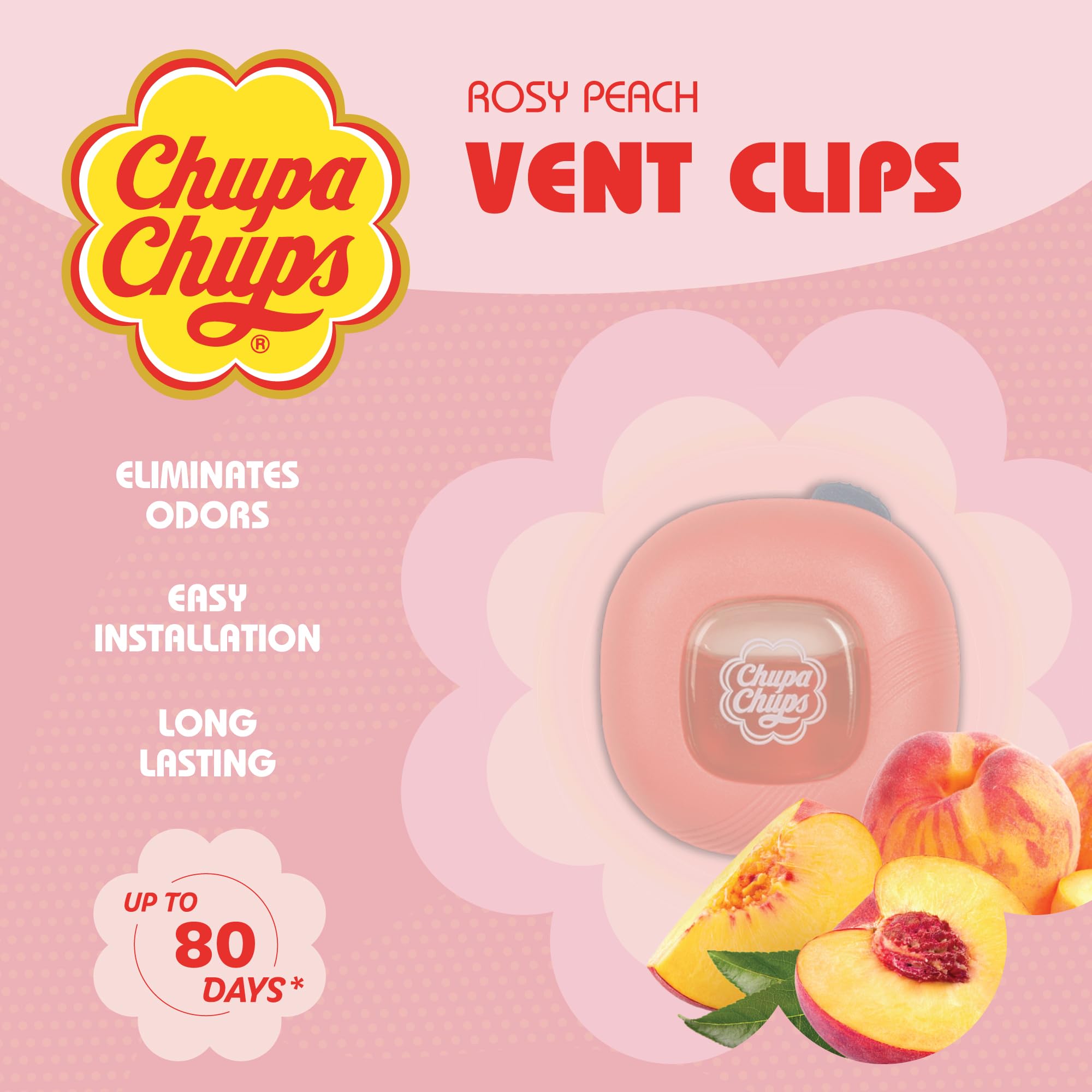 bdk-chupa-chups-car-air-freshener-rosy-peach-40-day-lasting-vent-clip image 2