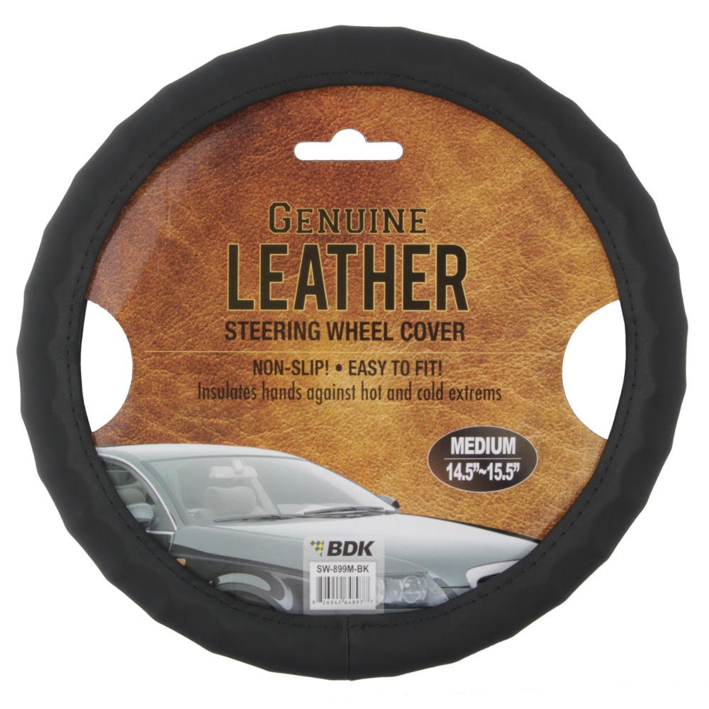 bdk-genuine-black-leather-steering-wheel-cover-small-13-5-14-5-ergonomic-grip-fo image 8
