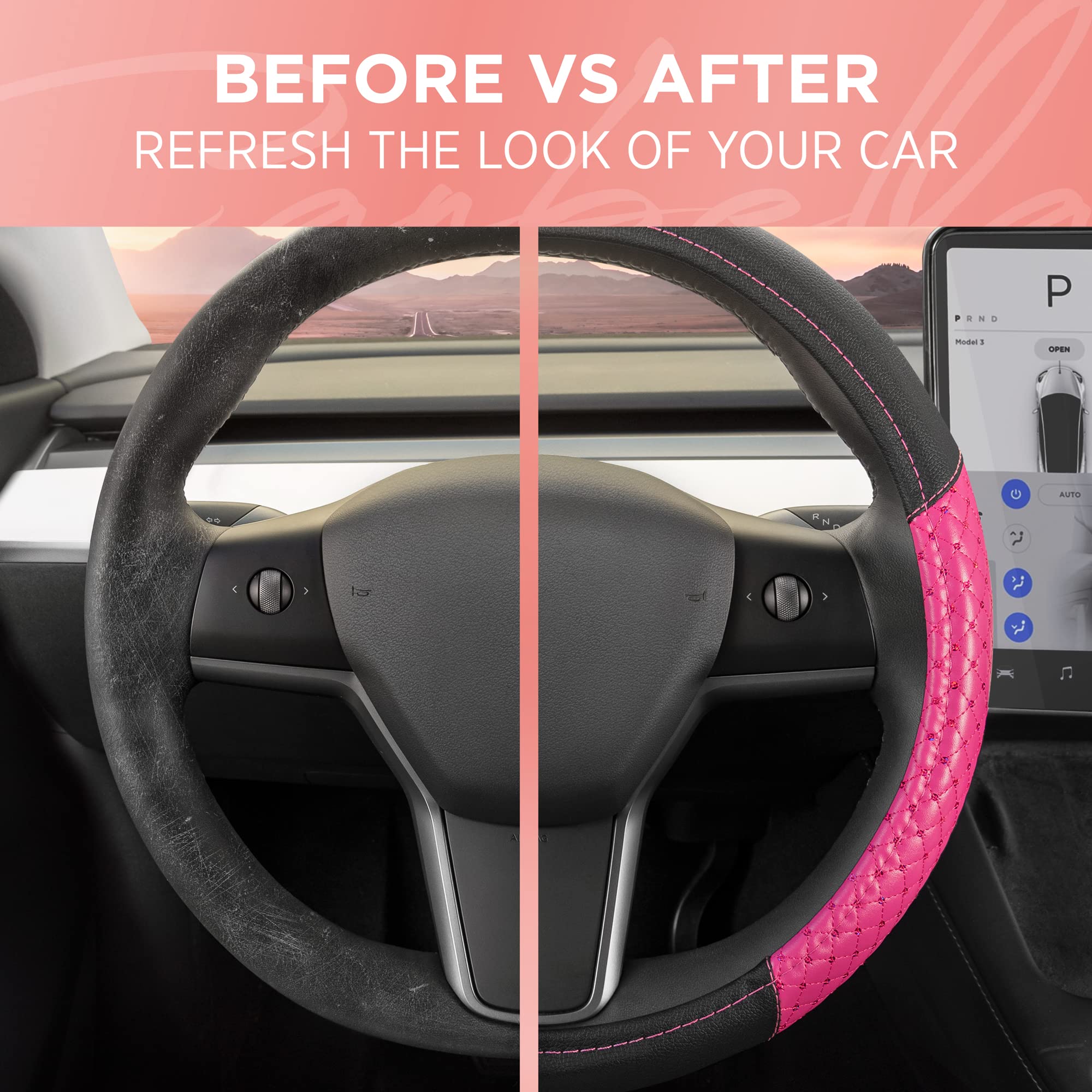 bdk-pink-sequin-bling-steering-wheel-cover-15-inch-fits-most-vehicles image 5