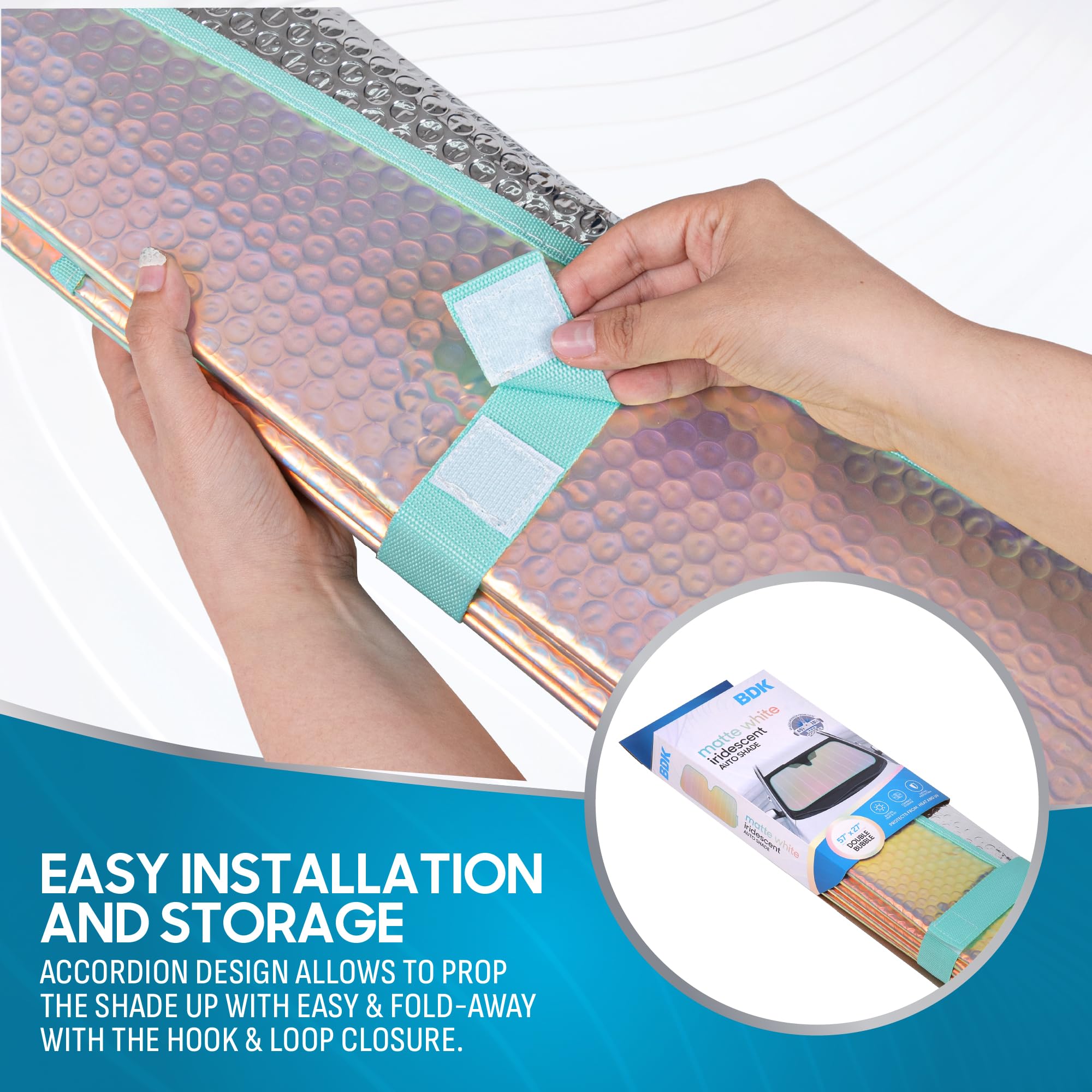 bdk-iridescent-matte-white-windshield-sunshade-accordion-folding-uv-protector-fo image 7