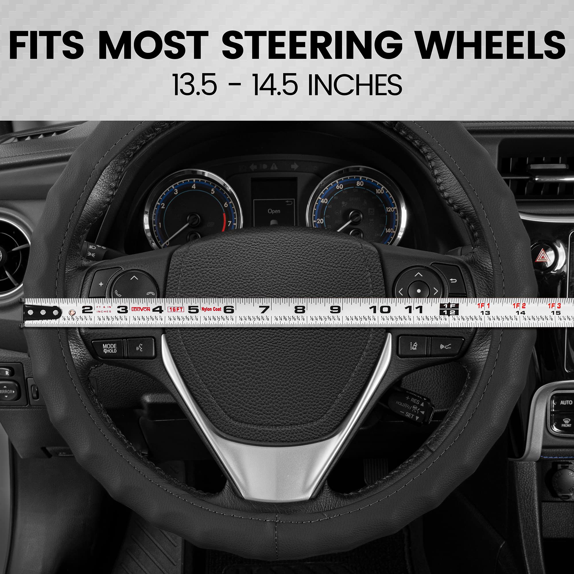 bdk-genuine-black-leather-steering-wheel-cover-small-13-5-14-5-ergonomic-grip-fo image 6