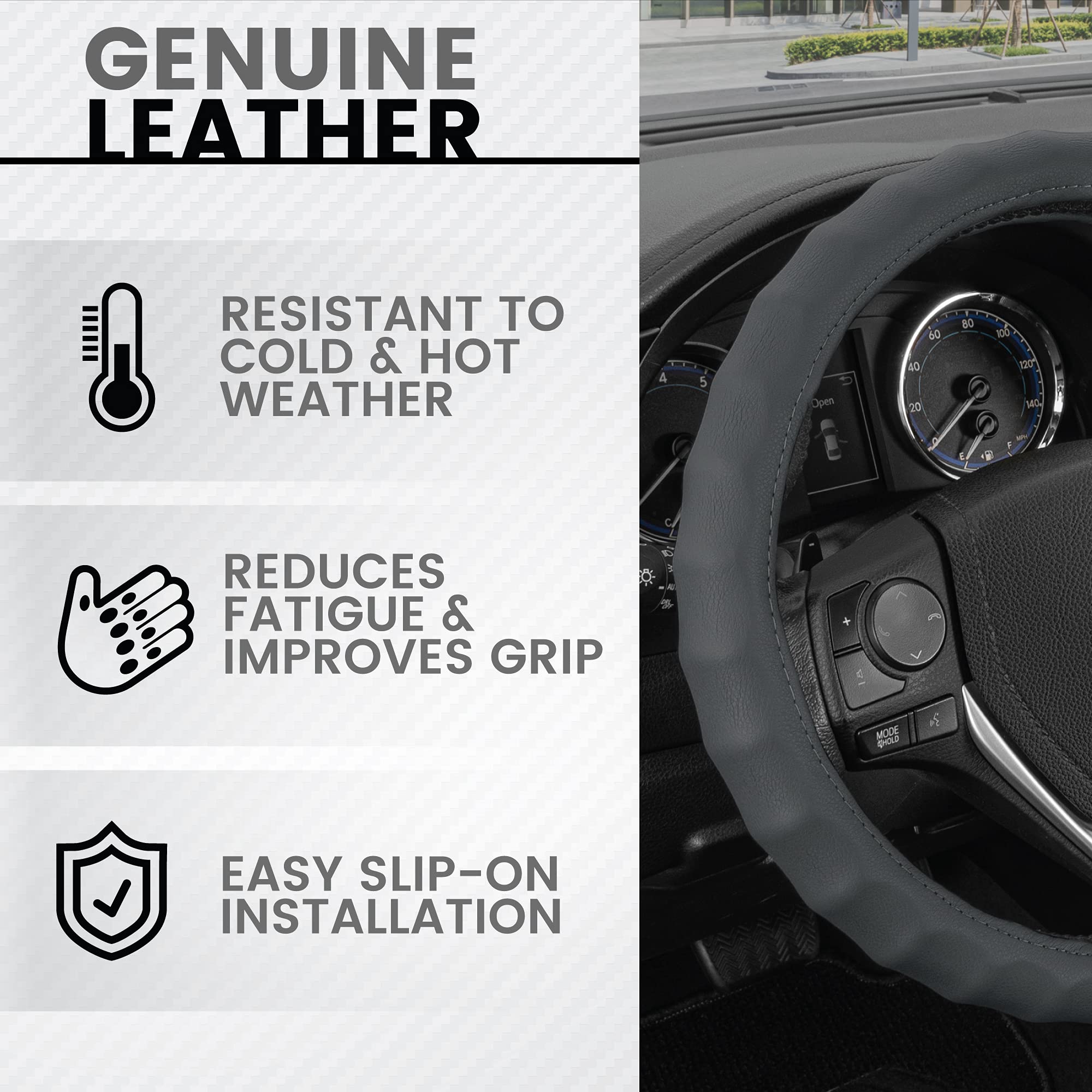 bdk-genuine-leather-steering-wheel-cover-13-5-14-5-inch-gray image 2