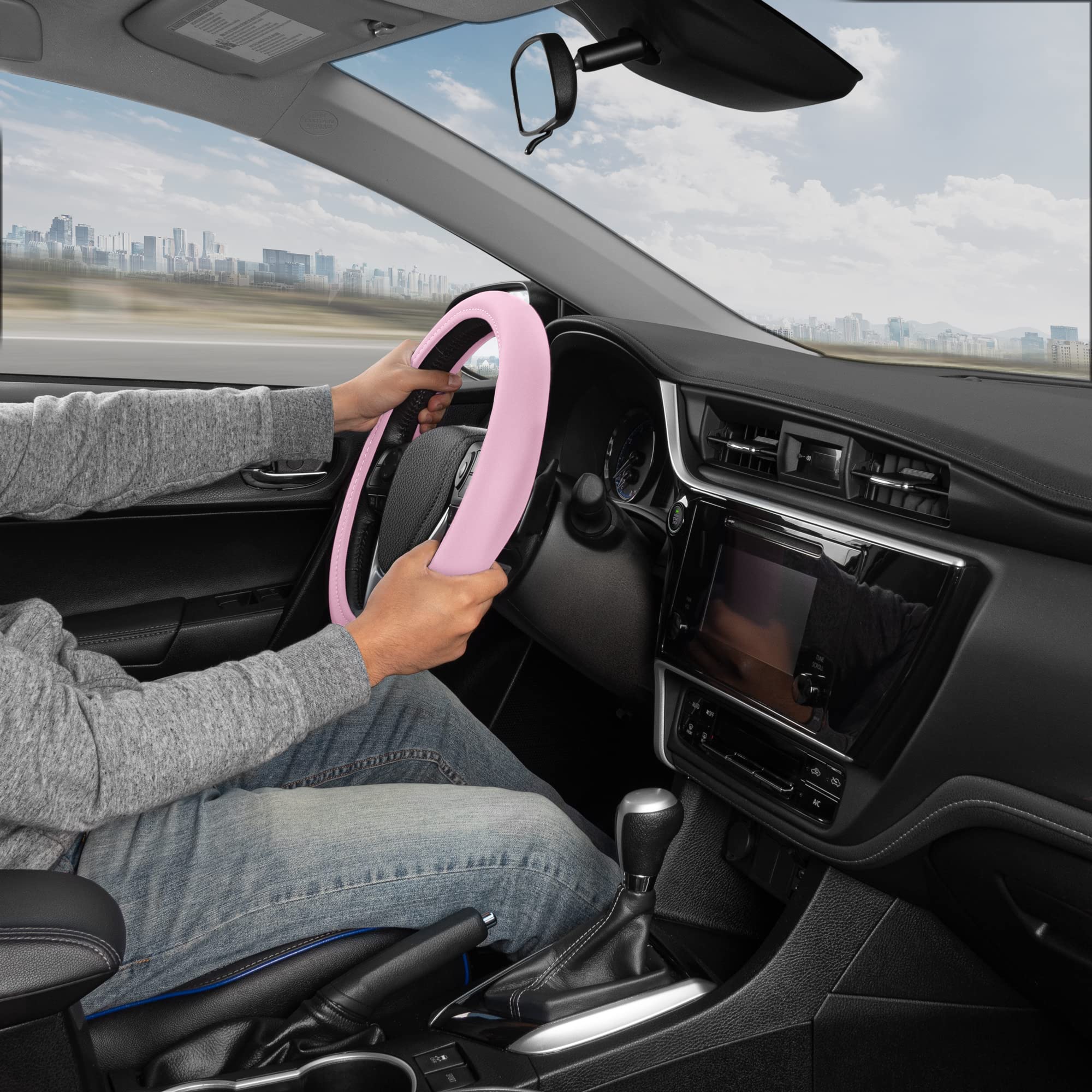 bdk-ultra-soft-pink-faux-leather-steering-wheel-cover-fits-15-wheels image 4
