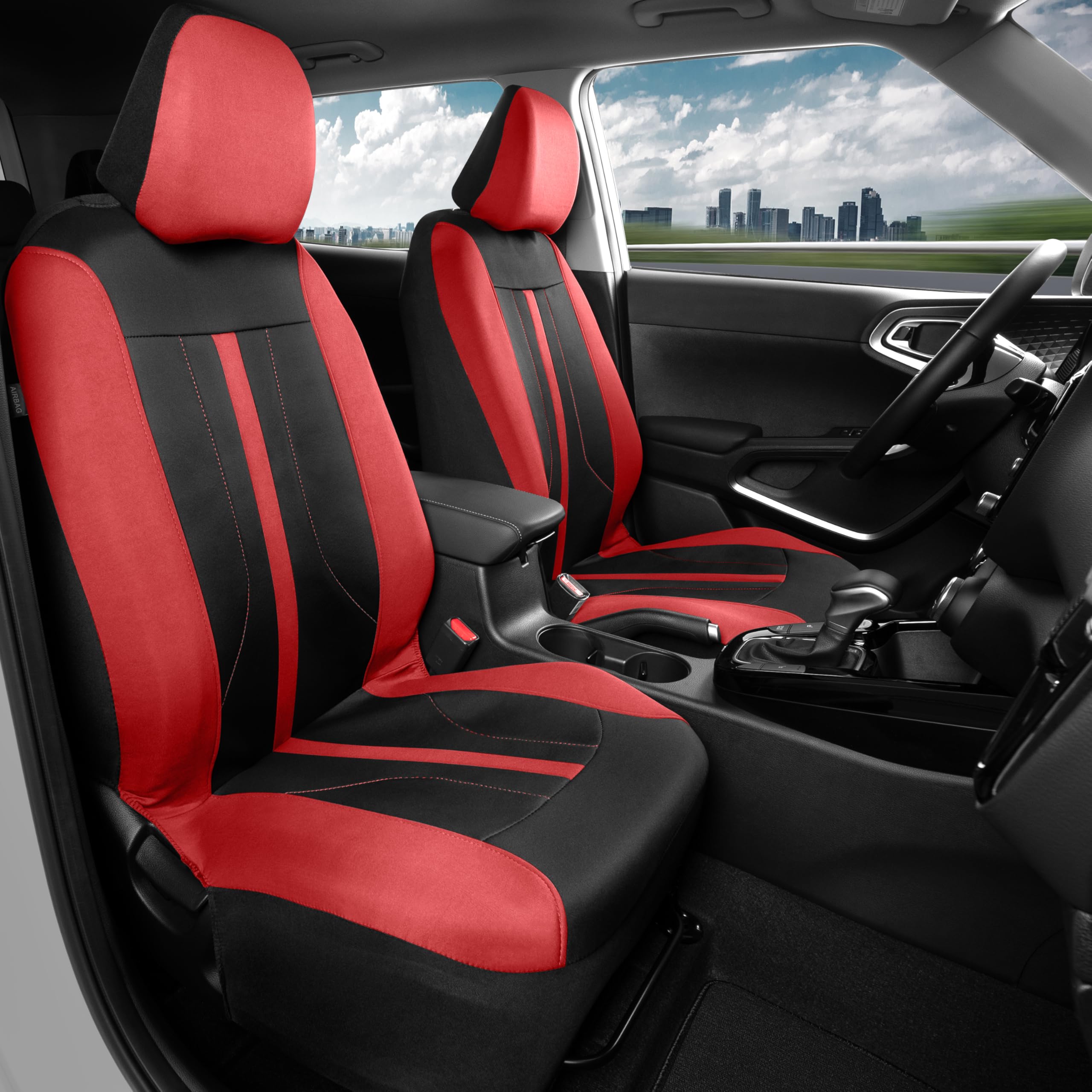 motor-trend-red-cloth-car-seat-covers-for-front-seats-premium-automotive-bucket- image 2