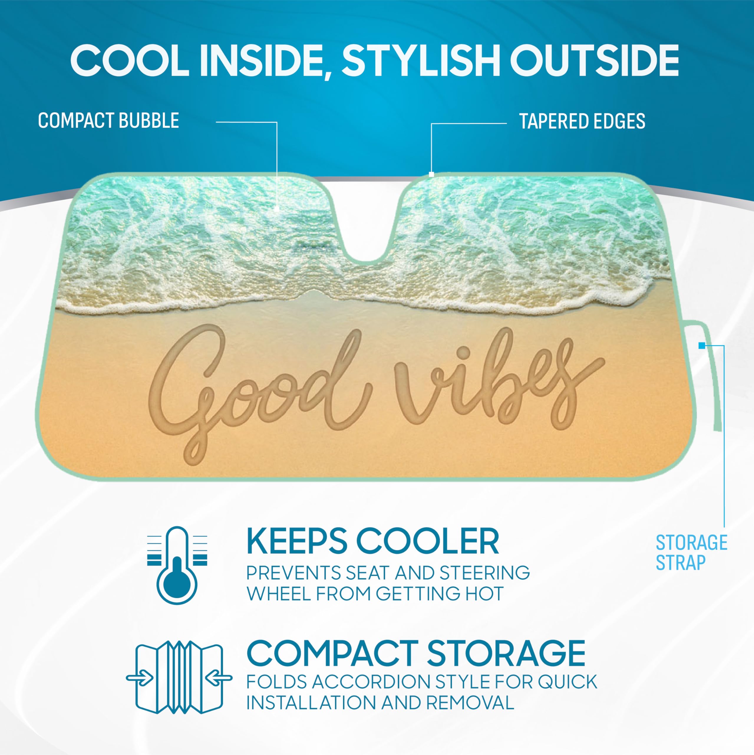 bdk-usa-good-vibes-beach-sun-visor-for-car-windshield-accordion-folding-sunshade image 2