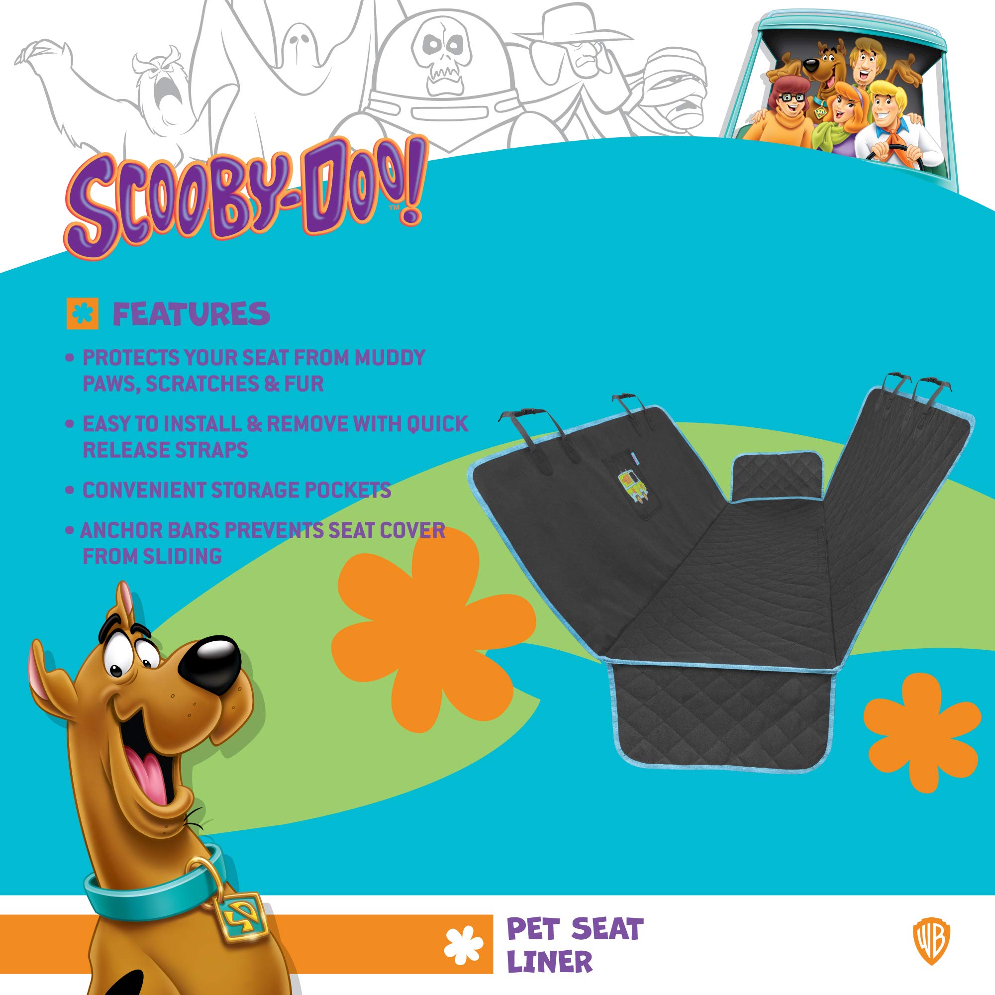 bdk-scooby-doo-dog-car-seat-cover-for-back-seat-heavy-duty-hammock-with-storage- image 2