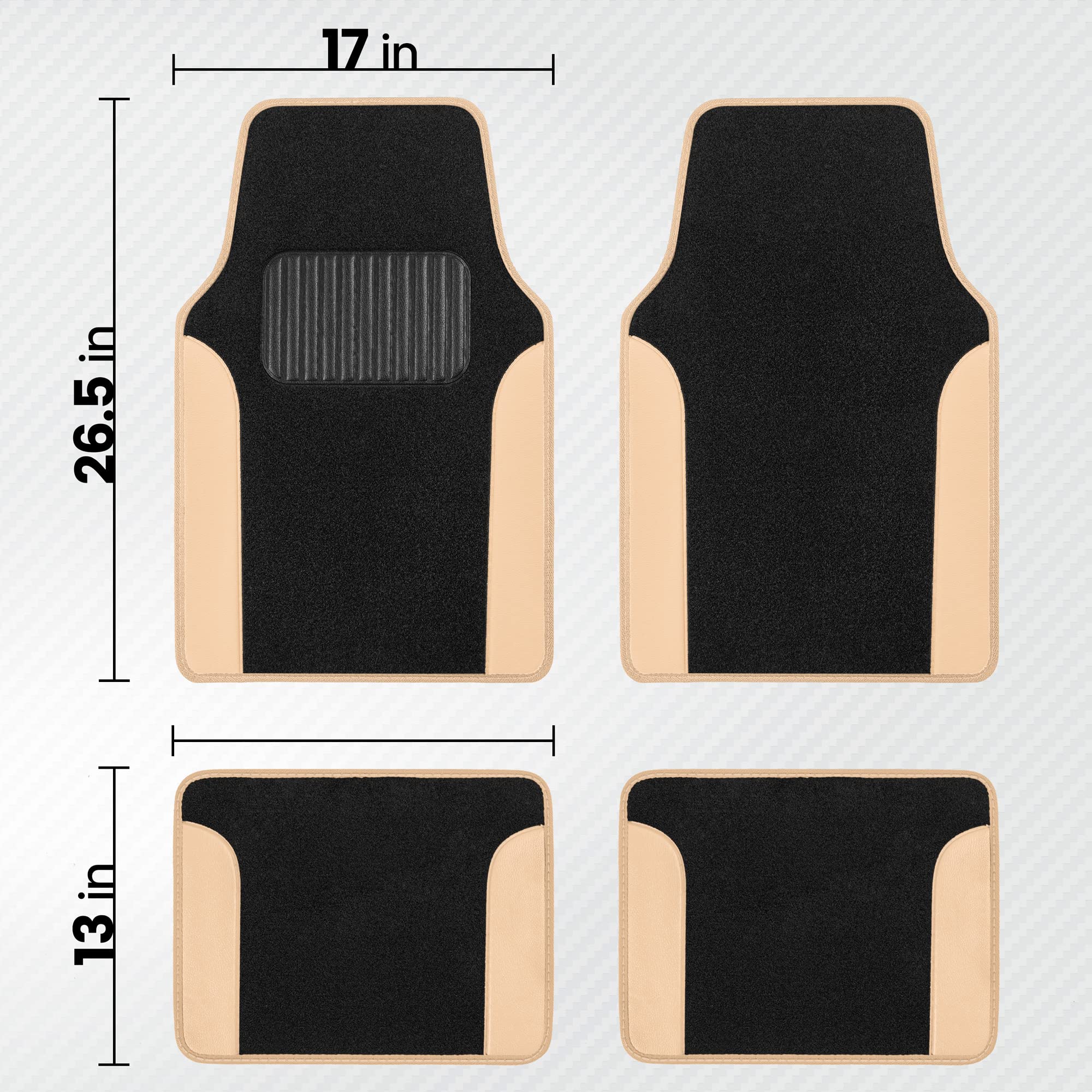 bdk-two-tone-carpet-floor-mats-with-faux-leather-accents-beige-automotive-floor- image 7
