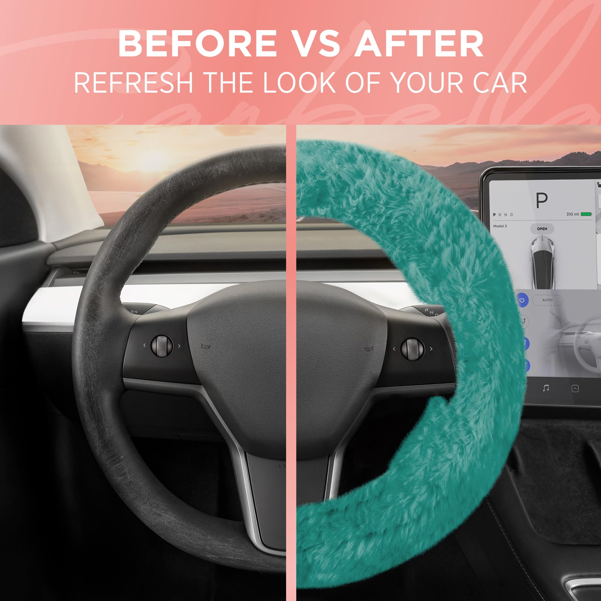 bdk-carbella-aspen-mint-fuzzy-steering-wheel-cover-for-women-plush-faux-fur-univ image 4