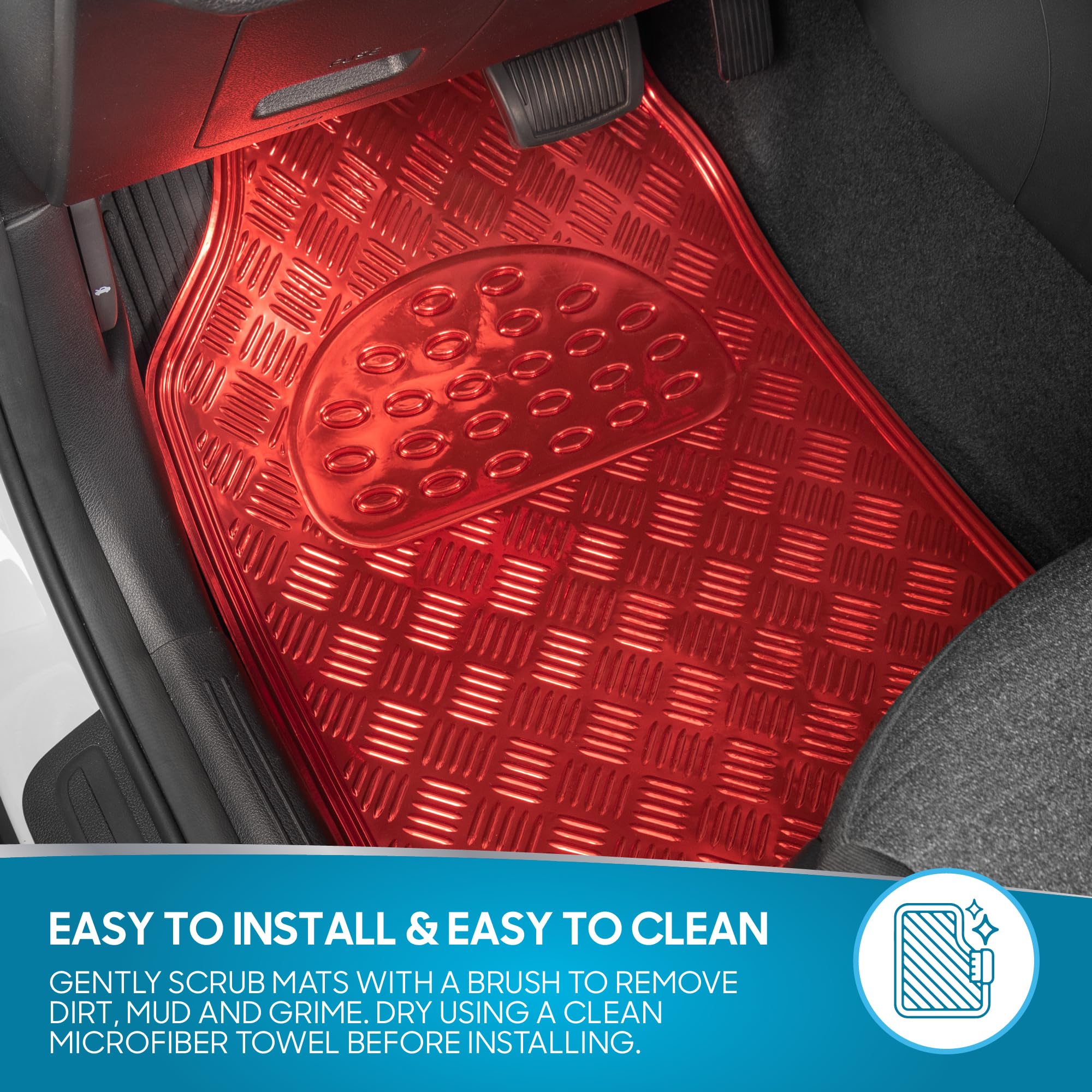 bdk-metallic-chrome-red-car-floor-mats-all-weather-universal-fit-full-set-non-sl image 2