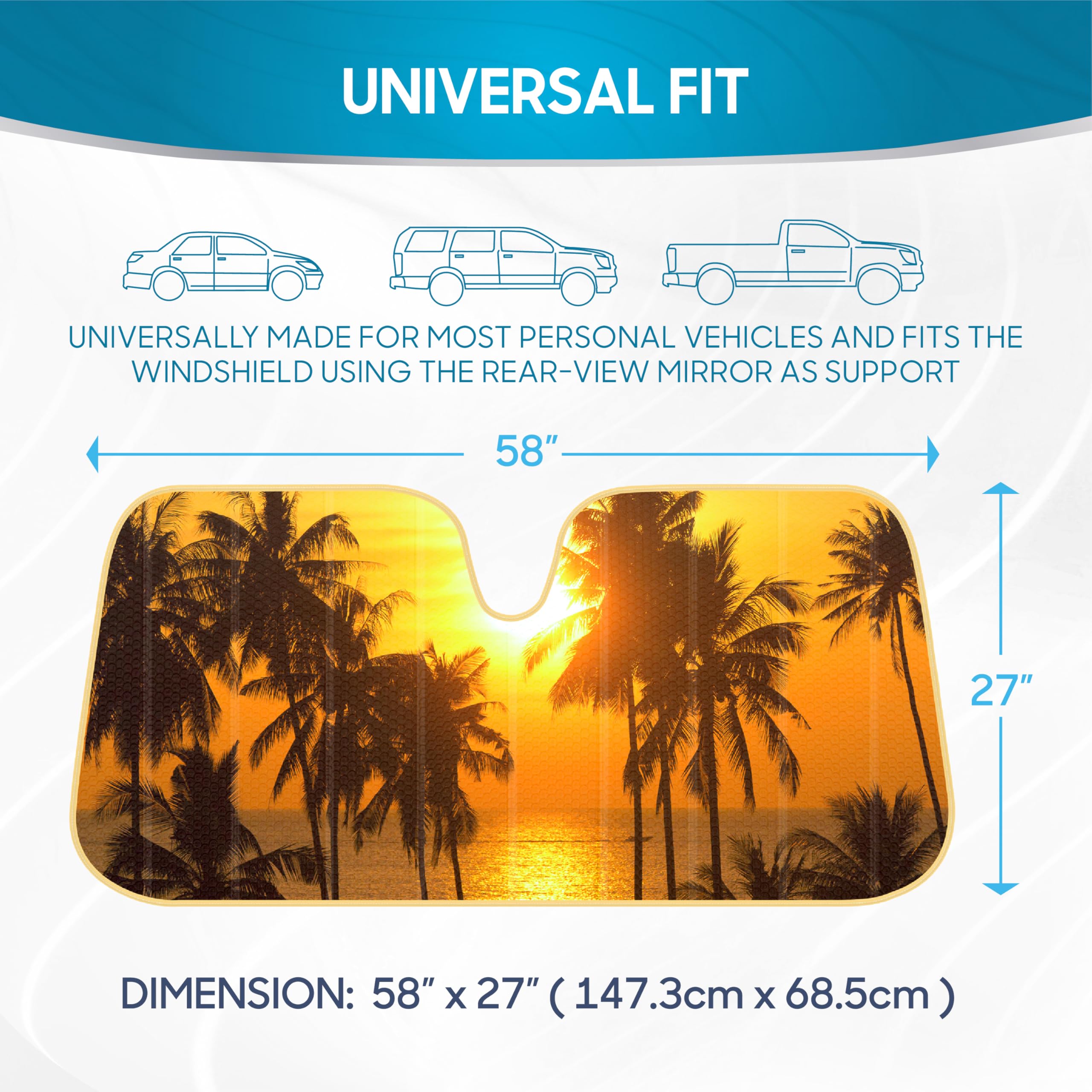 bdk-golden-sunset-palm-trees-front-windshield-sun-shade-accordion-folding-58-x-2 image 6