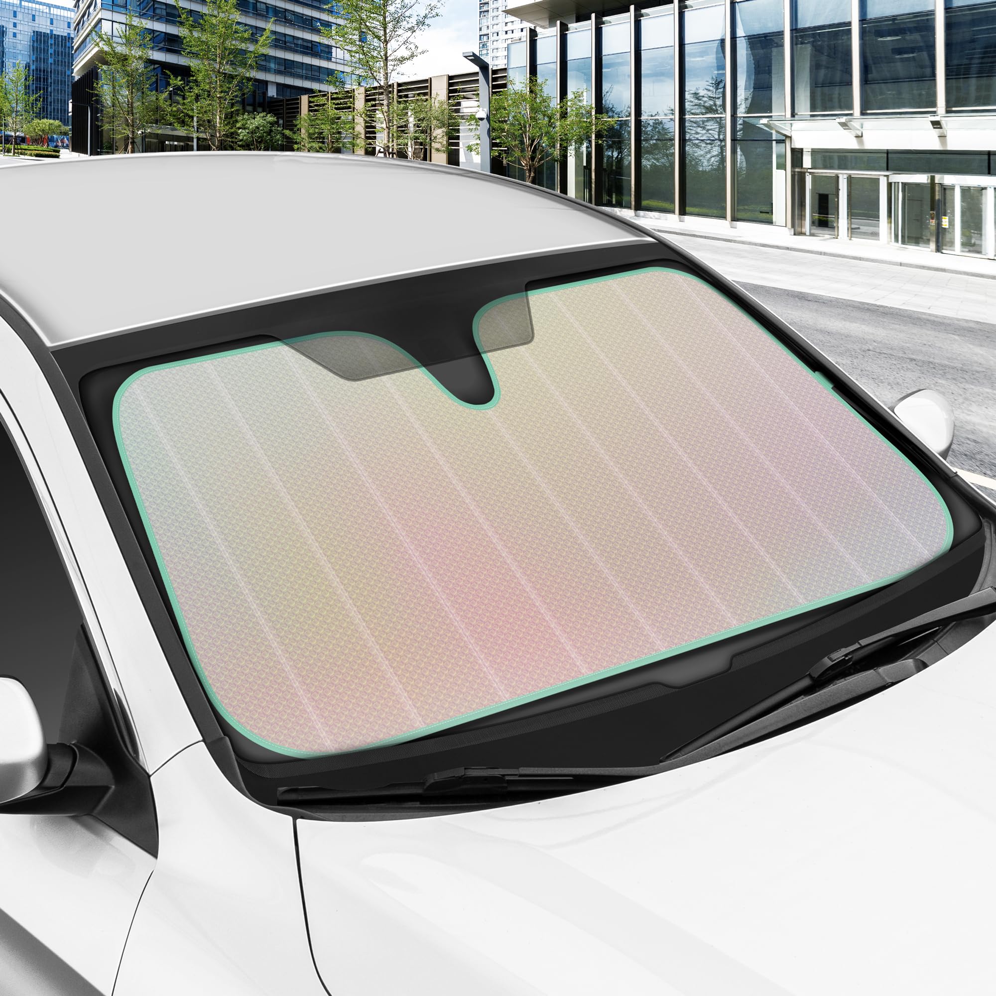 bdk-iridescent-matte-white-windshield-sunshade-accordion-folding-uv-protector-fo image 2