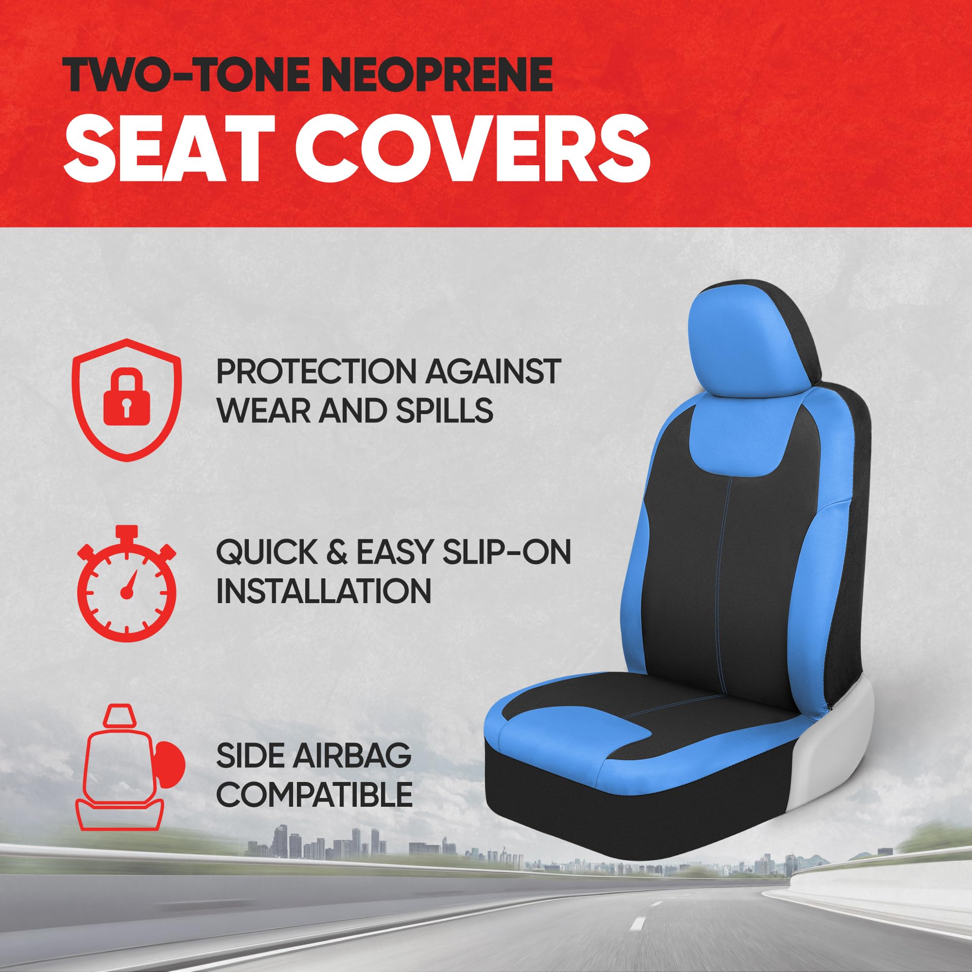 motor-trend-blue-black-waterproof-neoprene-front-seat-covers-set-of-2-with-remov image 2