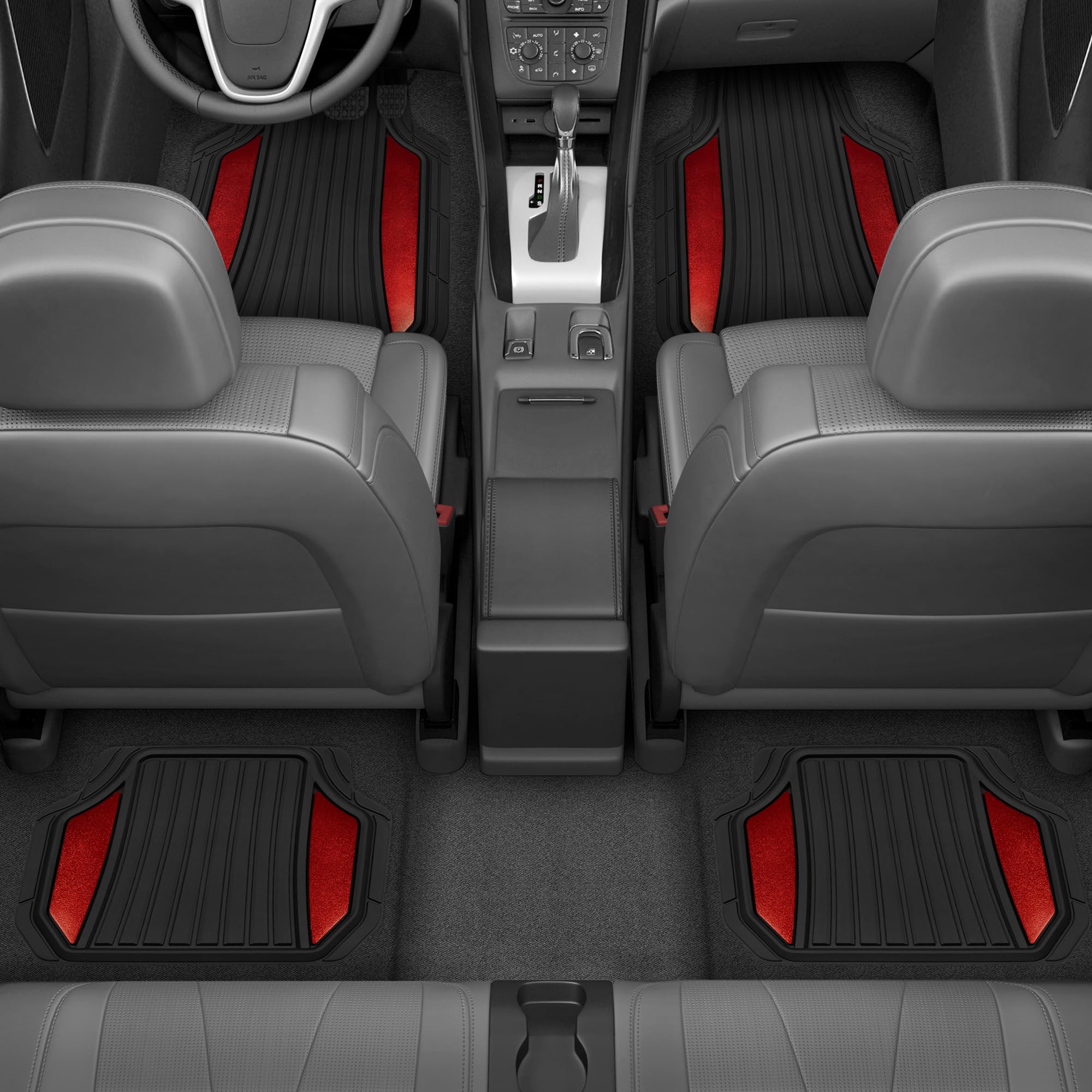 motor-trend-chrometech-car-floor-mats-full-set-all-weather-two-tone-red-chrome-t image 2