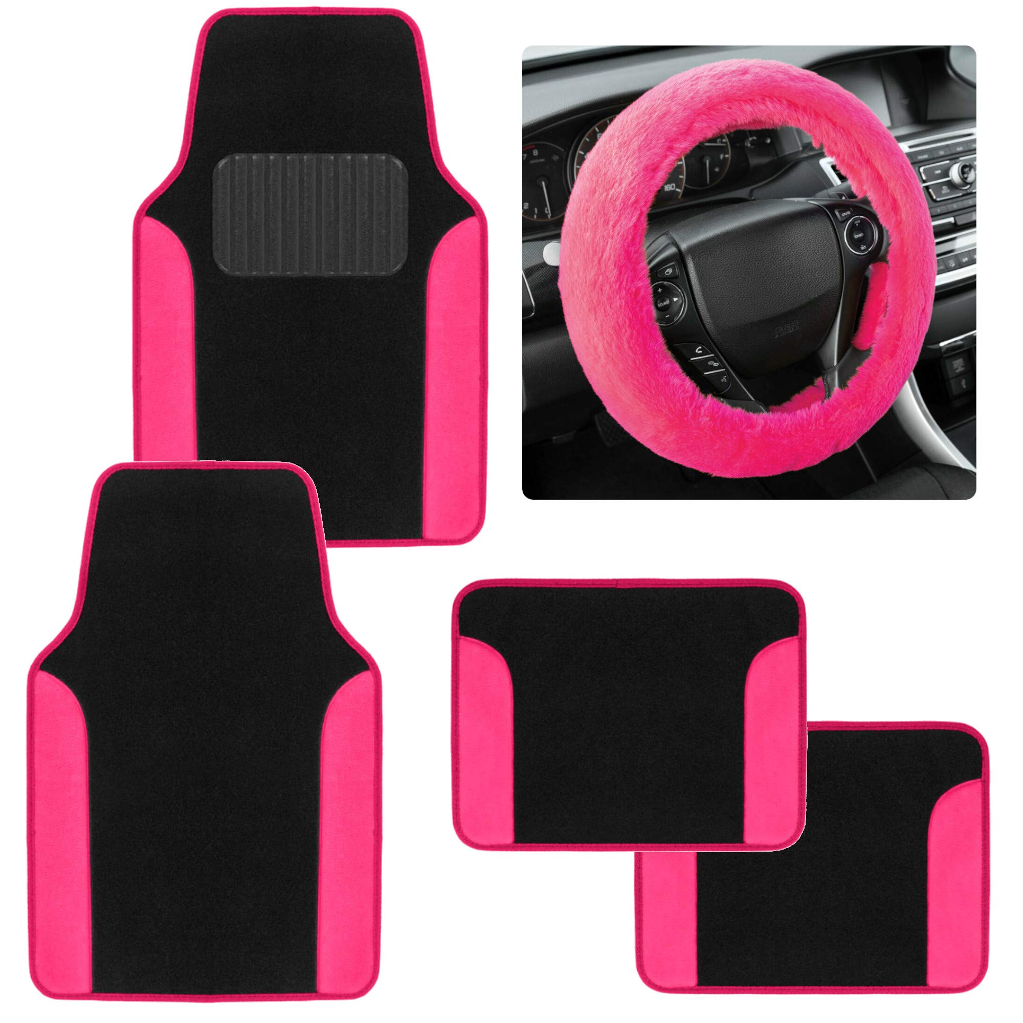 bdk-carpet-pro-hot-pink-two-tone-floor-mats-with-faux-sheepskin-steering-wheel-c image 1