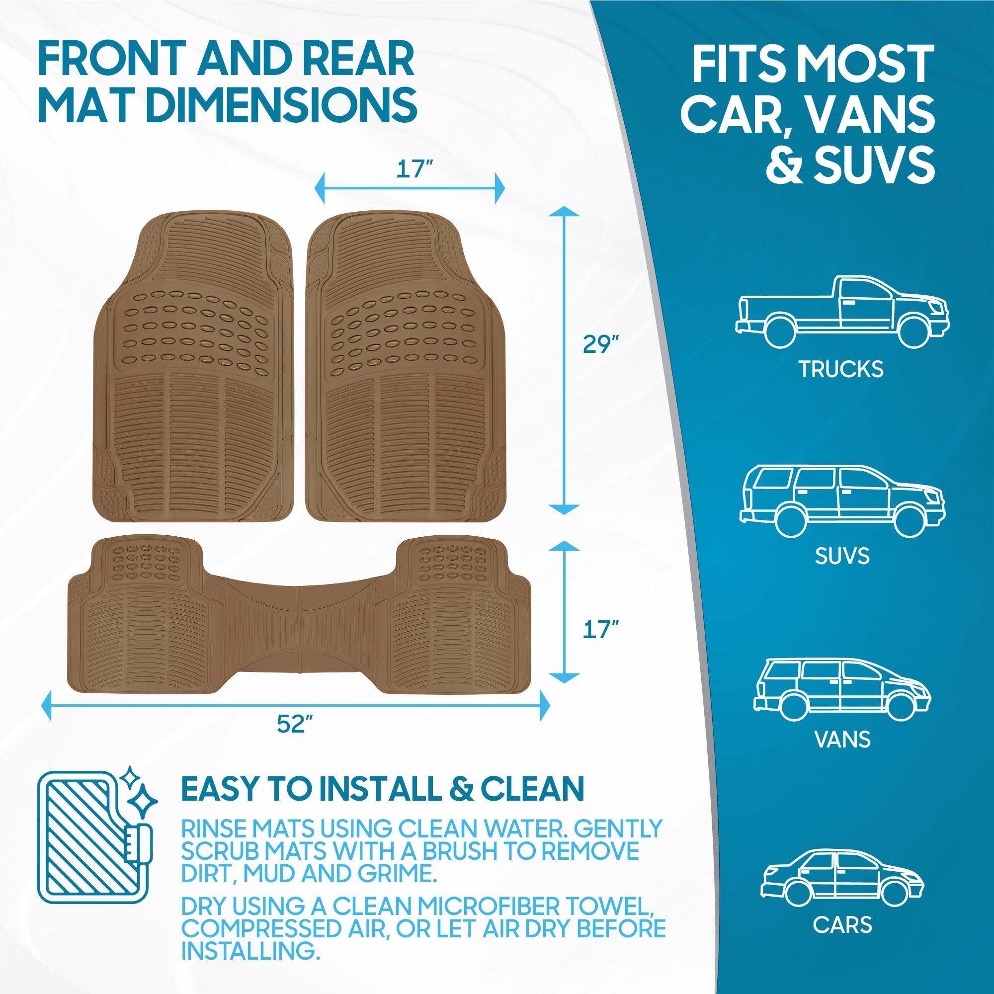 bdk-proliner-3-piece-all-weather-rubber-car-floor-mats-for-cars-trucks-suvs-univ image 6