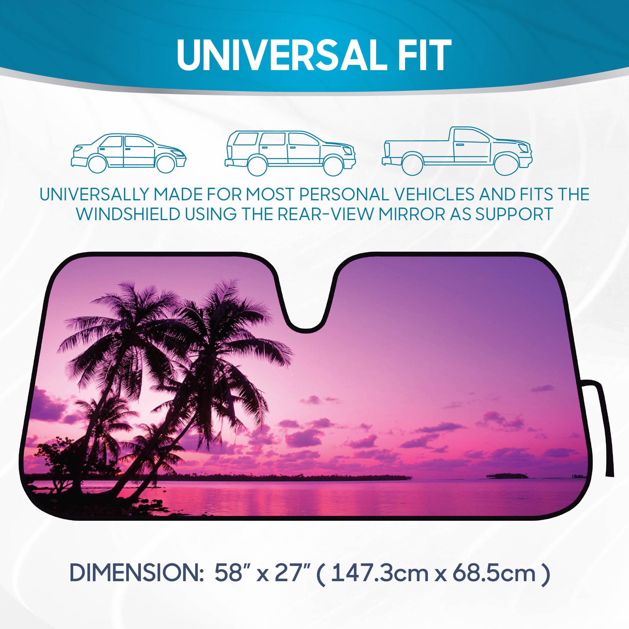 bdk-purple-sunset-beach-accordion-windshield-sun-shade-58x27-inches-uv-protectio image 7