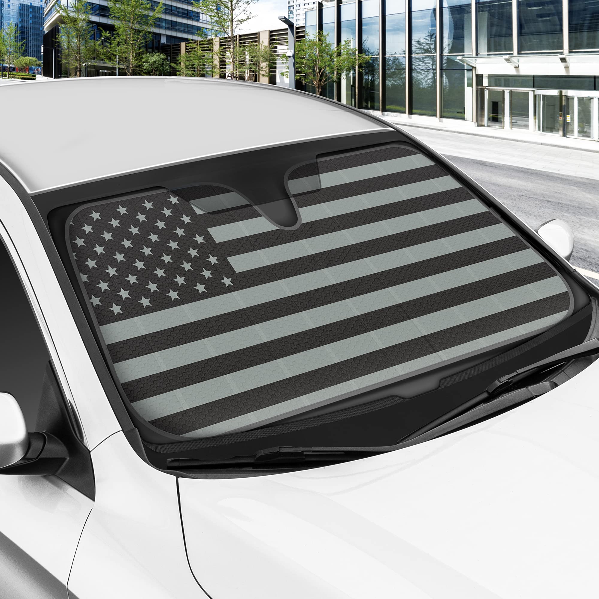 bdk-patriotic-monochrome-usa-flag-double-bubble-windshield-sun-shade-58-x-27-inc image 4