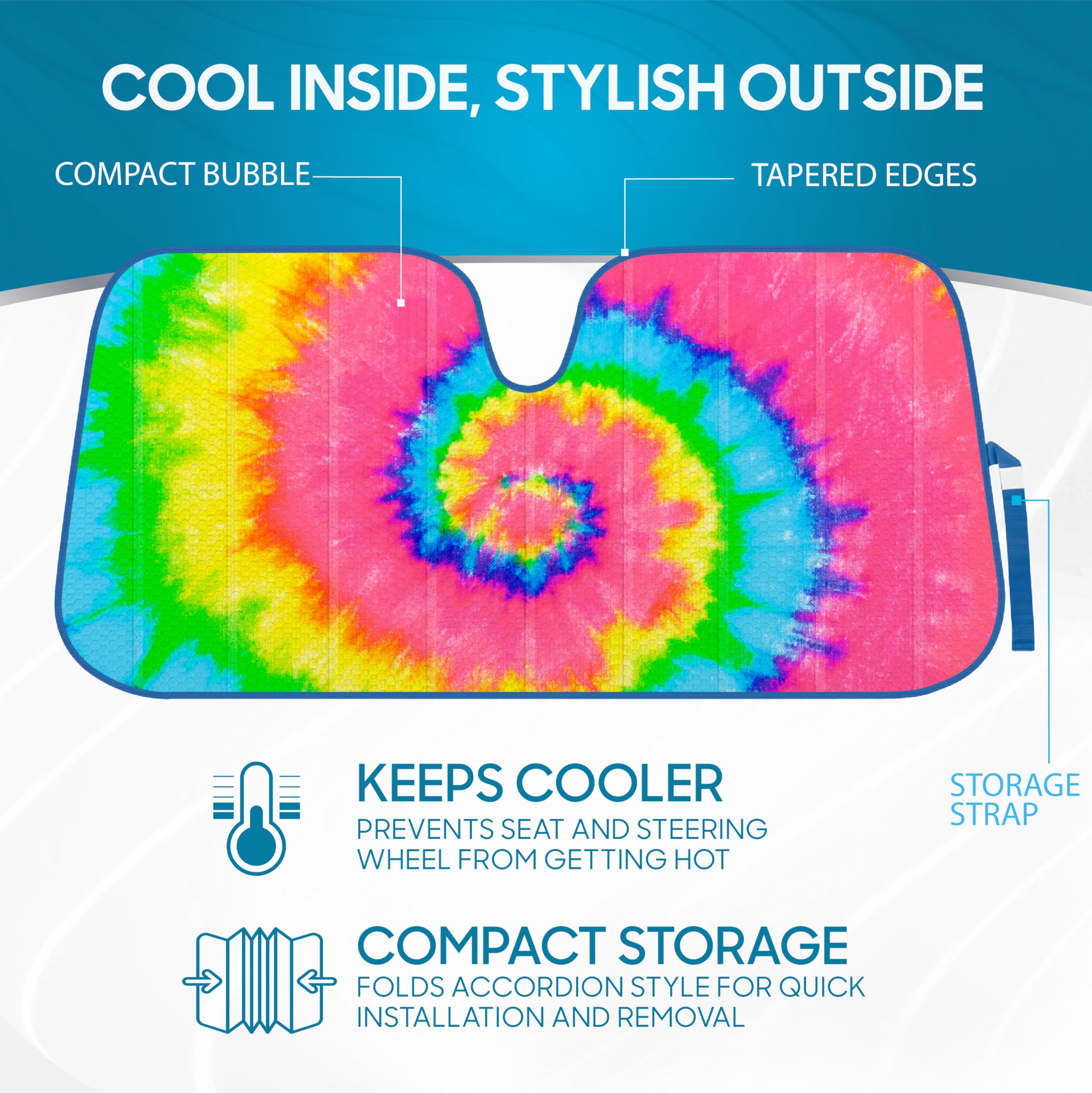 bdk-colorful-rainbow-tie-dye-windshield-sunshade-double-bubble-accordion-folding image 2
