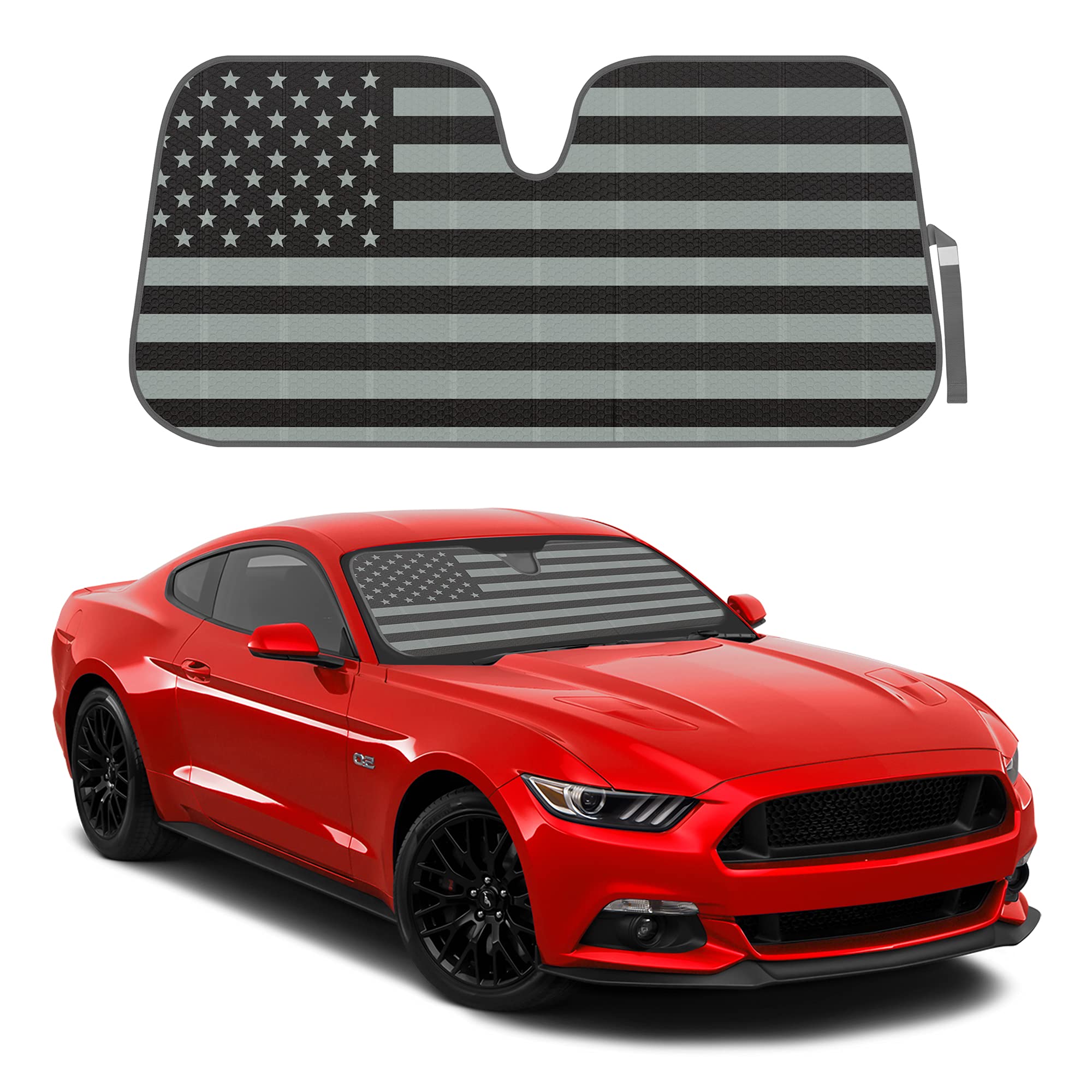 bdk-patriotic-monochrome-usa-flag-double-bubble-windshield-sun-shade-58-x-27-inc image 1
