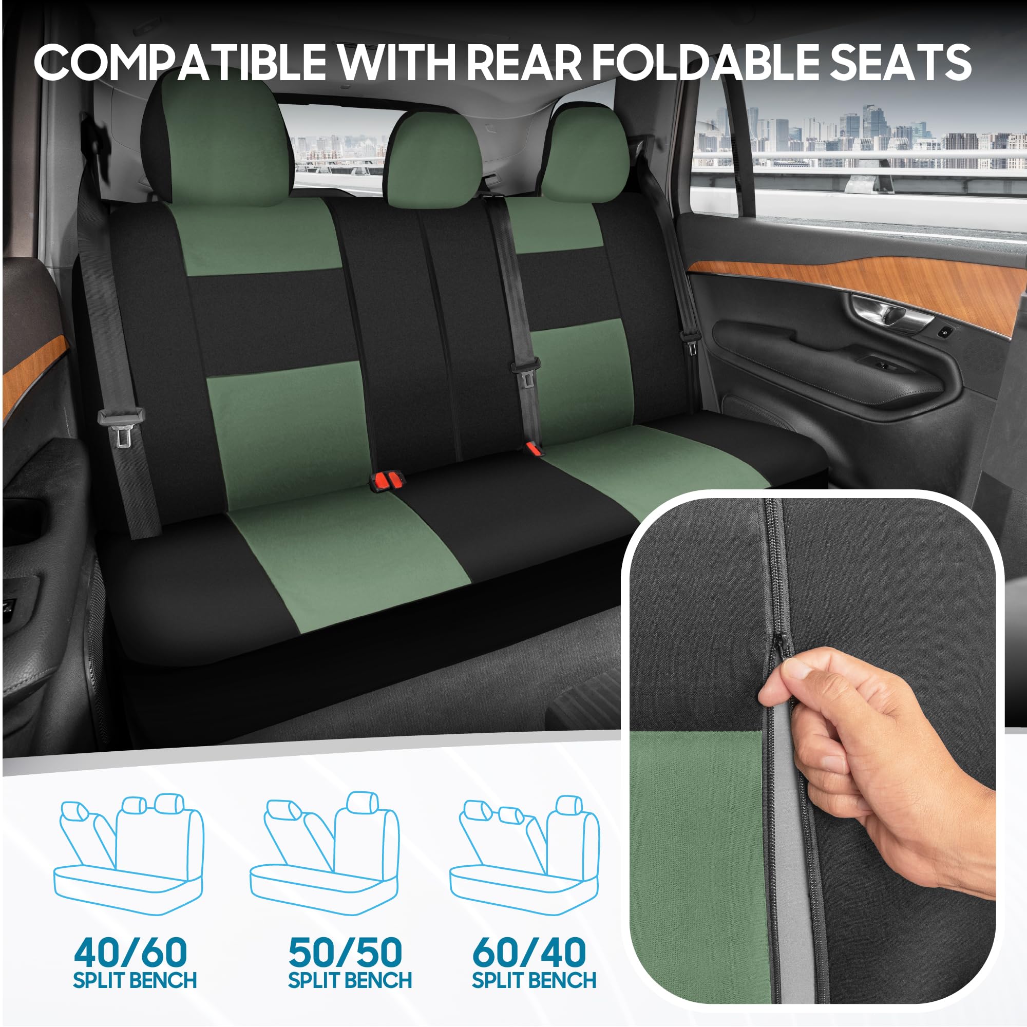 bdk-polypro-full-set-car-seat-covers-front-rear-black-green image 4