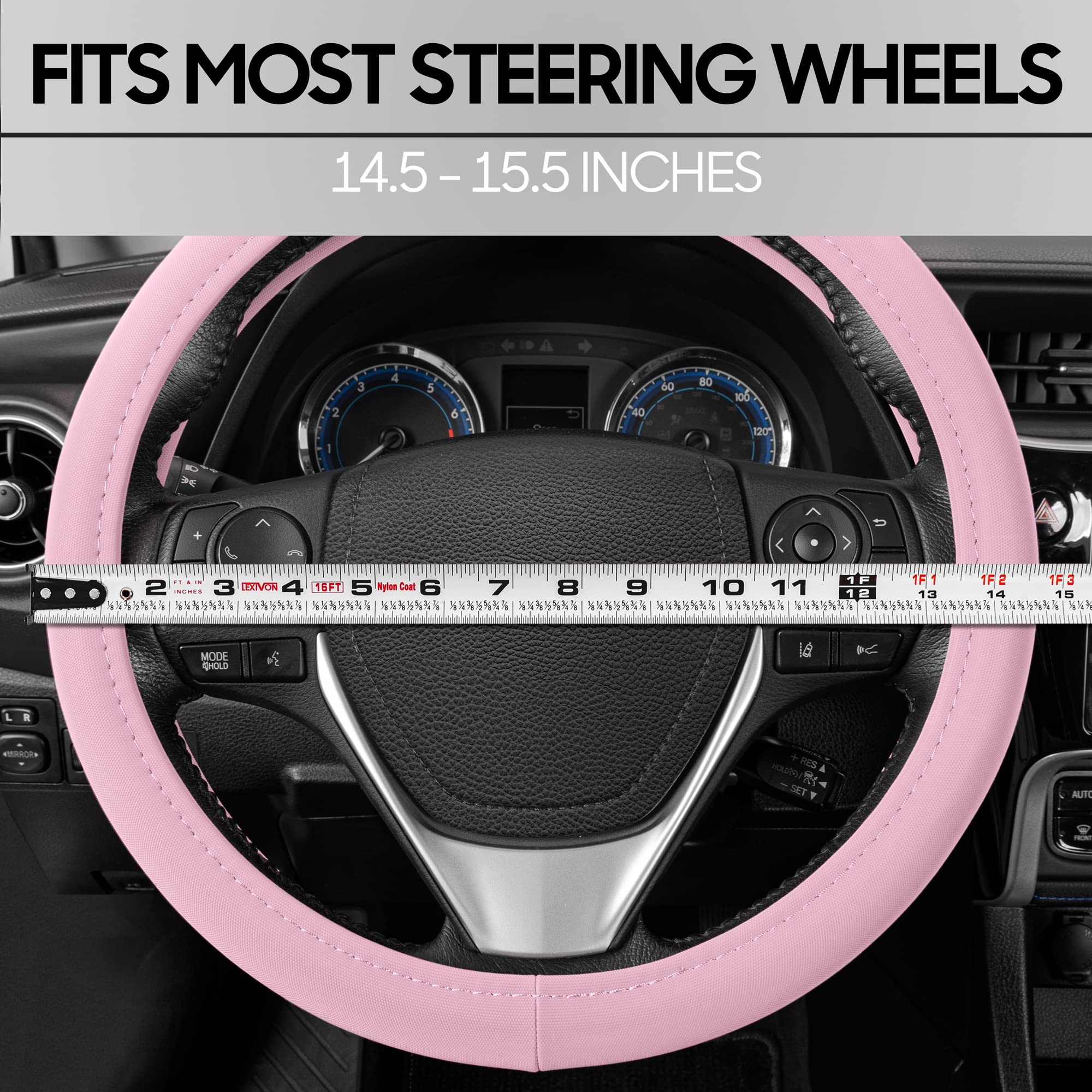 bdk-ultra-soft-pink-faux-leather-steering-wheel-cover-fits-15-wheels image 5