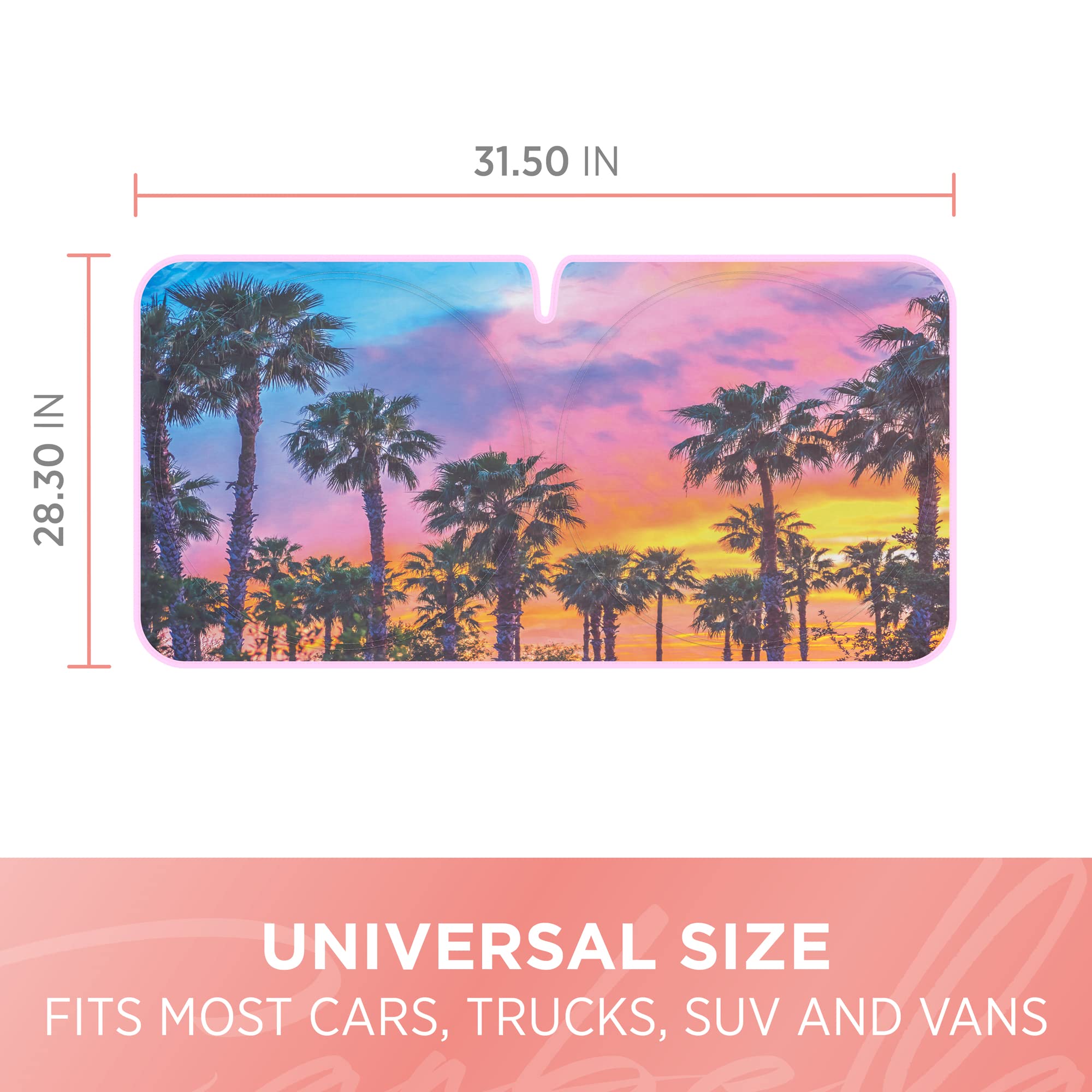 bdk-sunset-palm-trees-car-window-sun-shade-jumbo-64-x32-uv-heat-blocking-windshi image 7