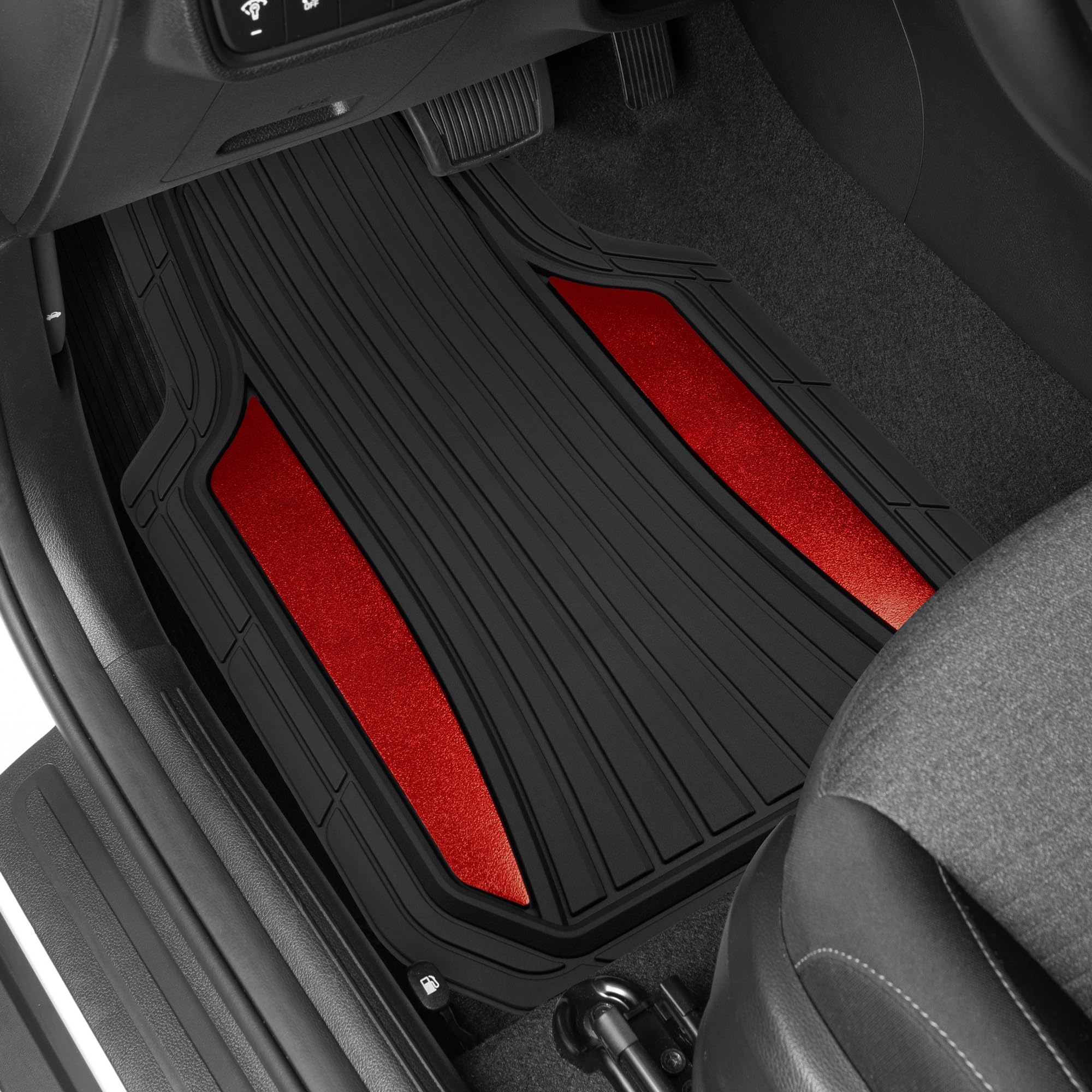 motor-trend-chrometech-car-floor-mats-full-set-all-weather-two-tone-red-chrome-t image 3