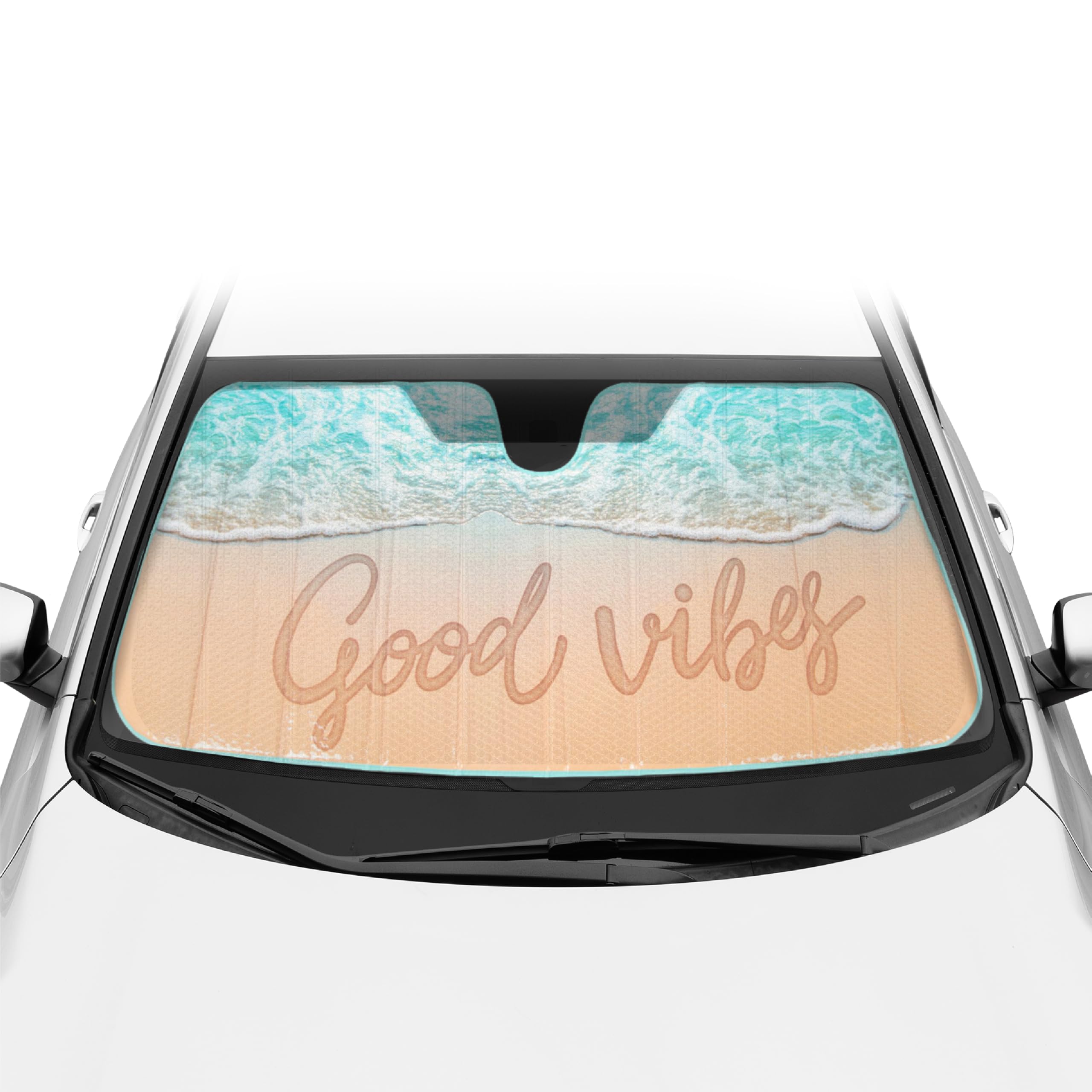 bdk-usa-good-vibes-beach-sun-visor-for-car-windshield-accordion-folding-sunshade image 1