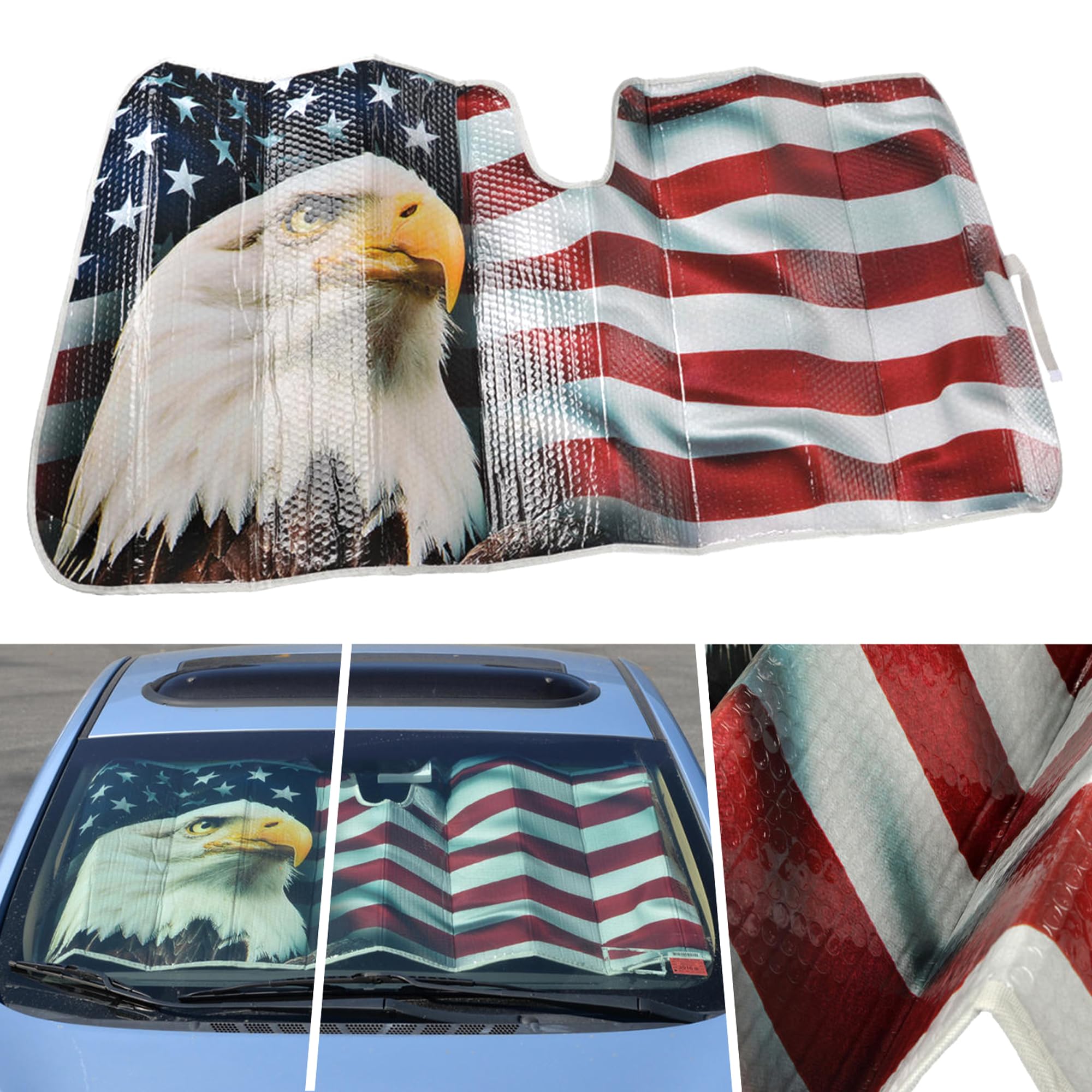 bdk-usa-patriotic-american-flag-sun-visor-for-car-windshield-58x28-inches-accord image 8