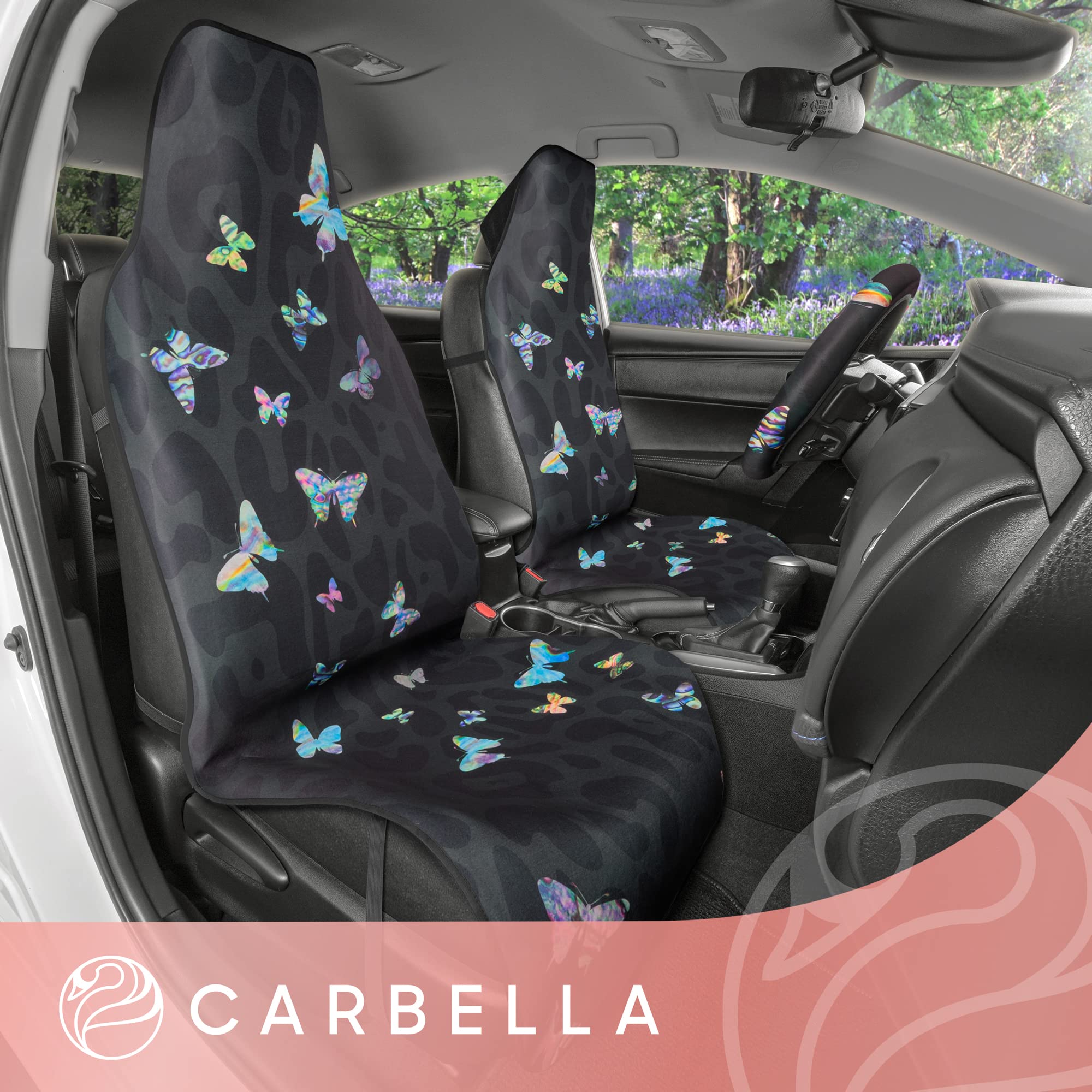 carbella-black-leopard-butterfly-car-seat-covers-2-pack-with-steering-wheel-cove image 3