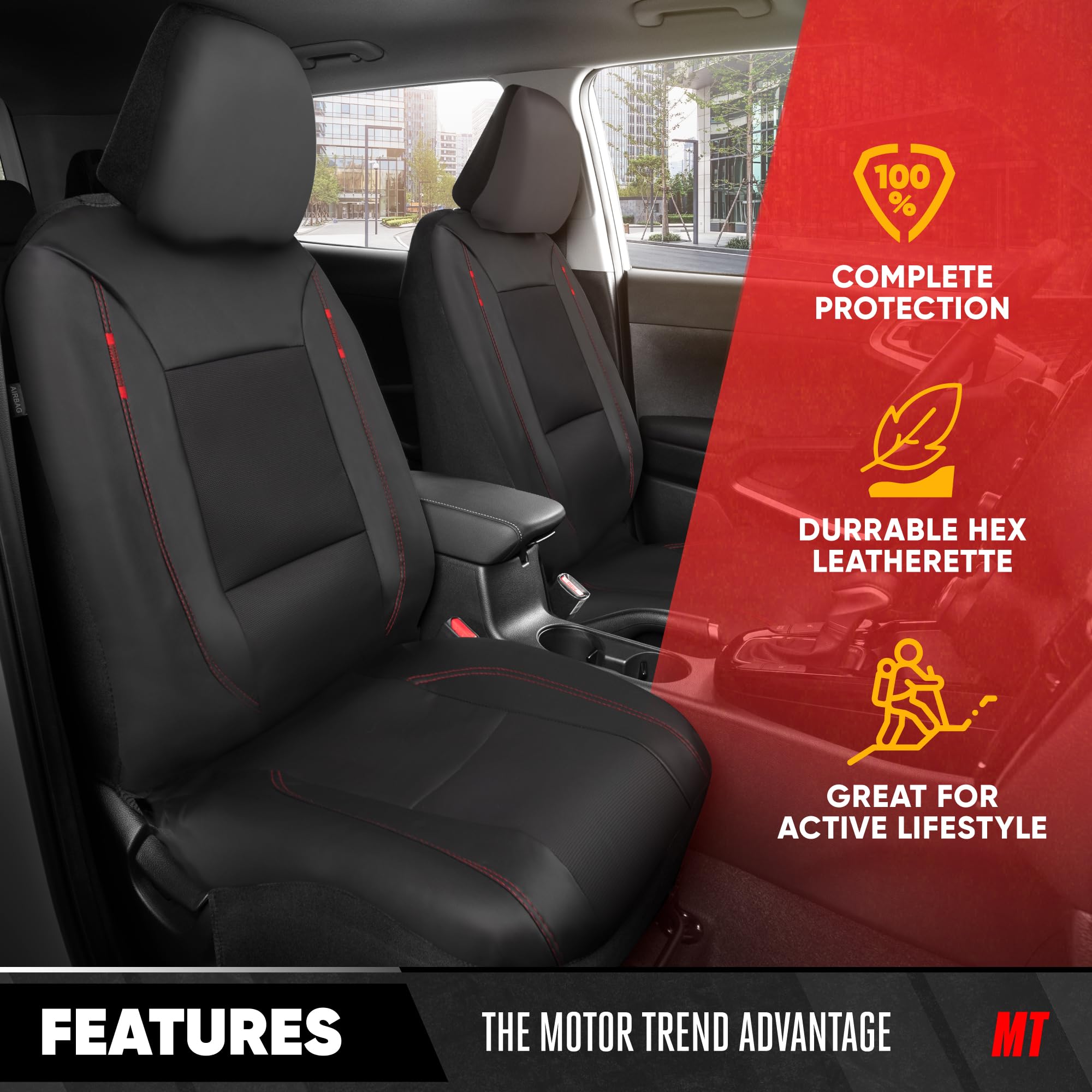 motor-trend-hex-leatherette-seat-covers-black-red-universal-fit-front-seat-prote image 3