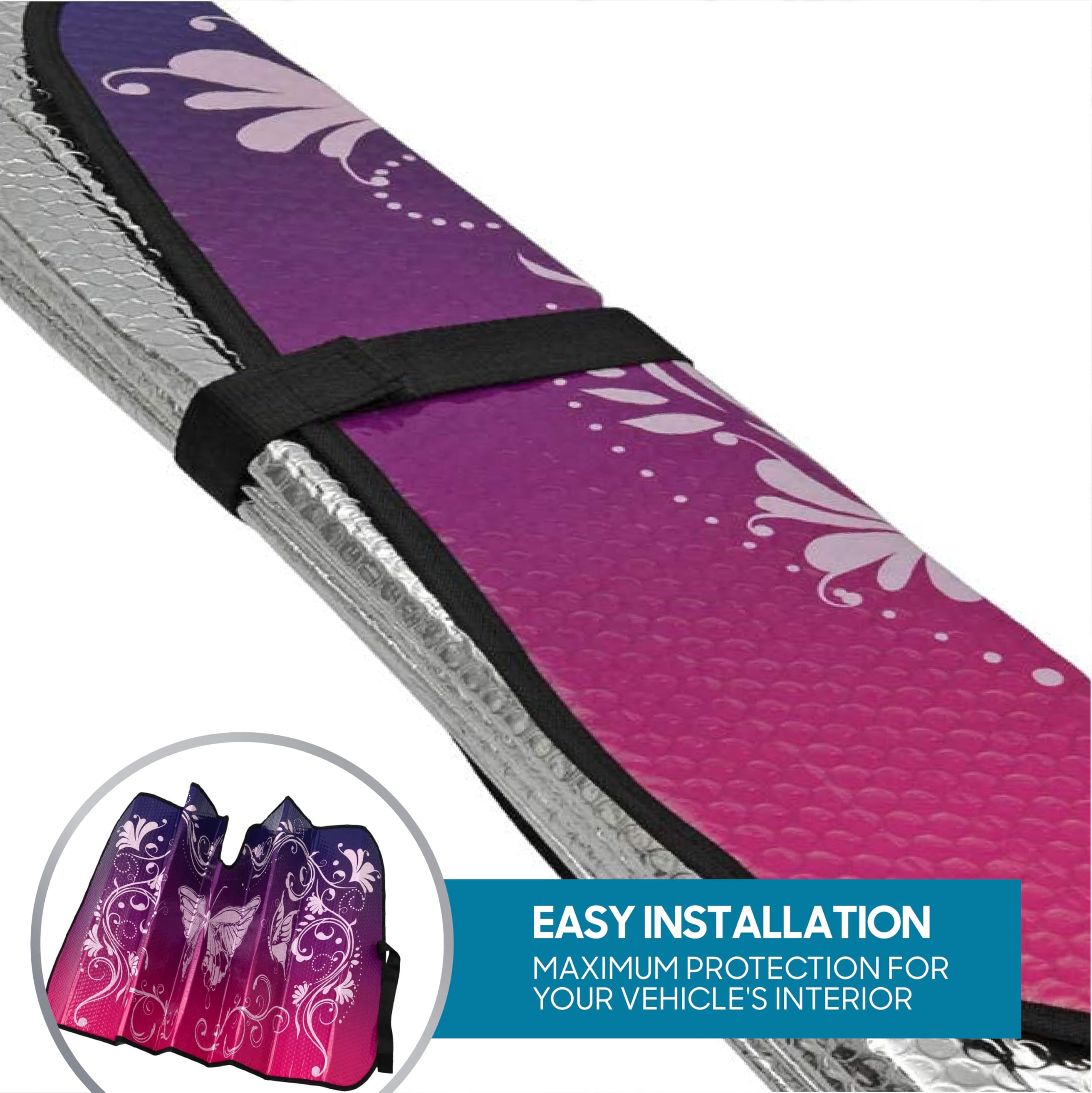 bdk-pink-butterfly-accordion-folding-windshield-sun-shade-58-x-27-uv-protection- image 5
