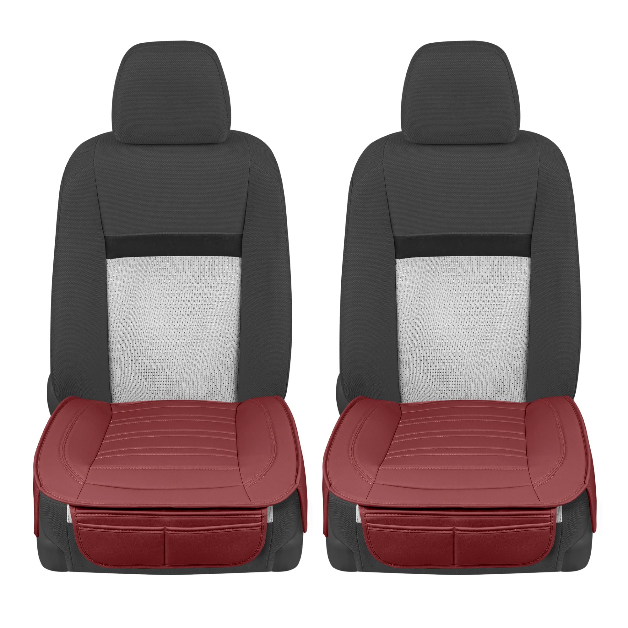 motor-trend-faux-leather-padded-seat-covers-2-pack-burgundy-with-storage-pockets image 7