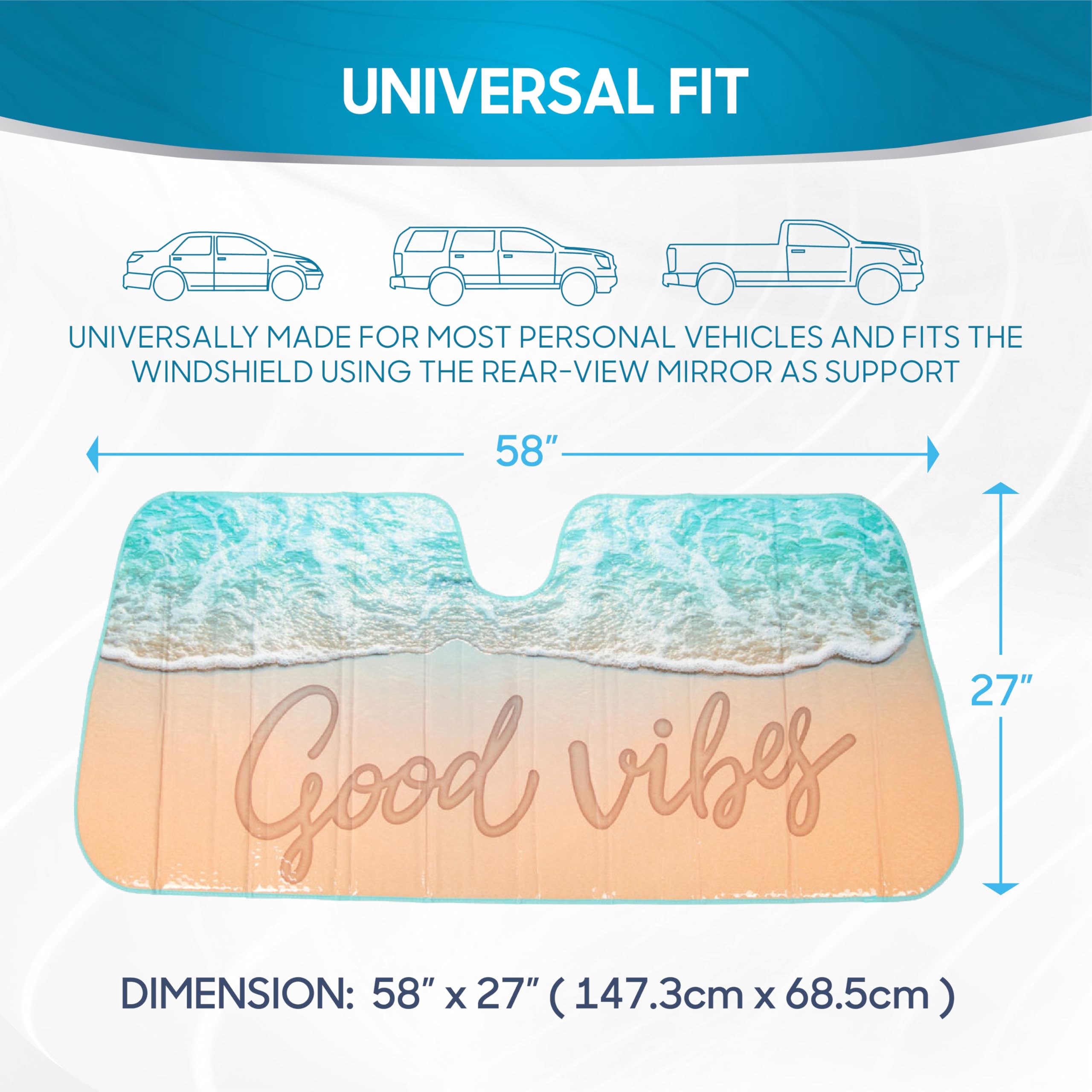 bdk-usa-good-vibes-beach-sun-visor-for-car-windshield-accordion-folding-sunshade image 6