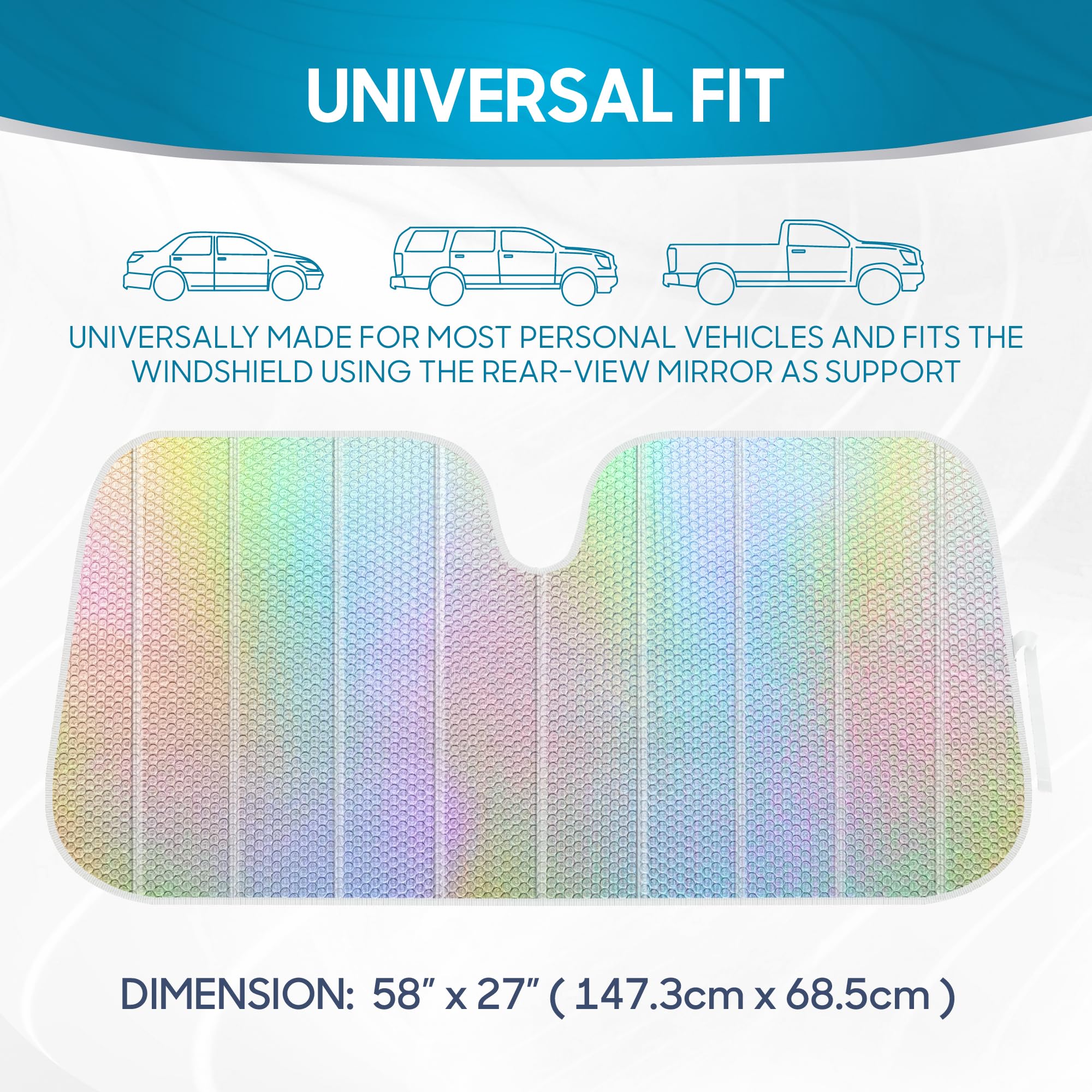 bdk-iridescent-mermaid-hologram-foil-windshield-sun-shade-double-bubble-accordio image 7