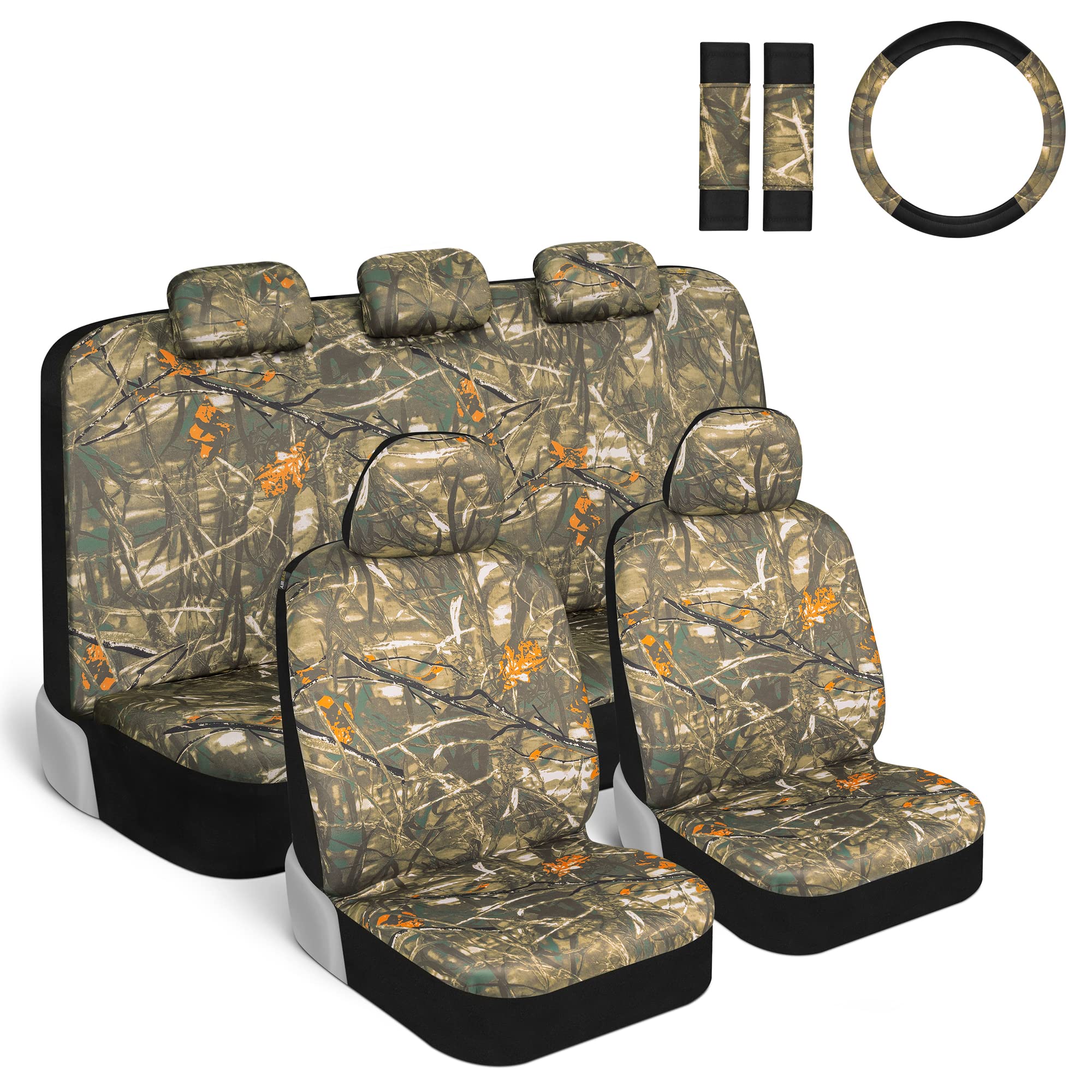 bdk-hunter-camo-car-seat-covers-full-set-with-steering-wheel-cover-and-seat-belt image 1