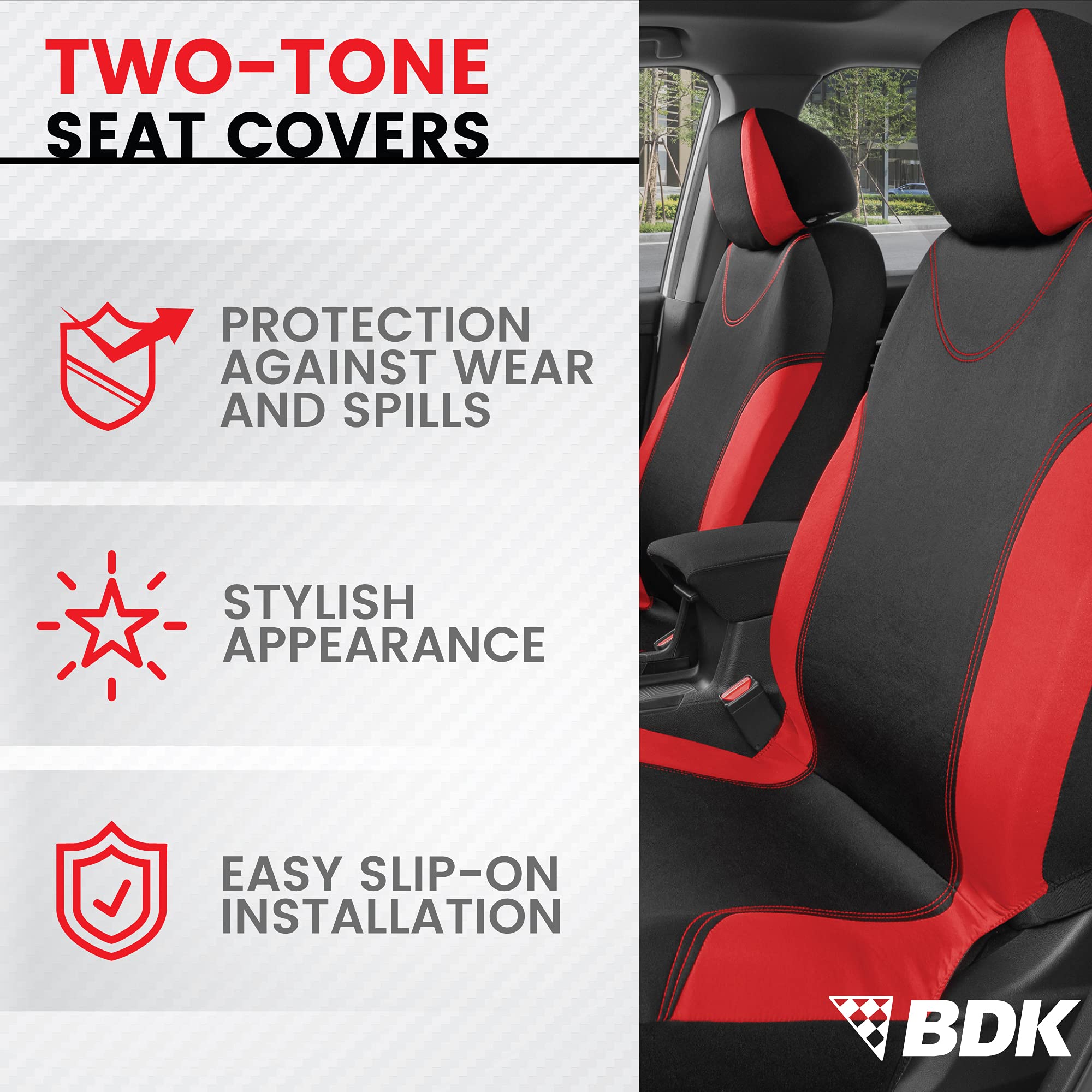bdk-ultrasleek-red-seat-covers-full-set-9-piece-two-tone-front-and-split-rear-be image 2