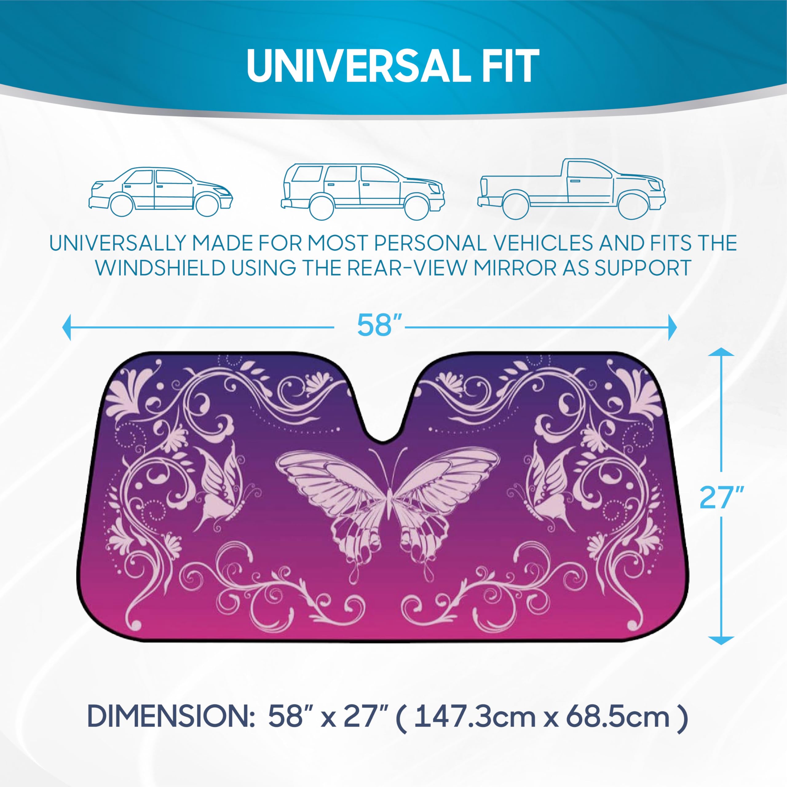 bdk-pink-butterfly-accordion-folding-windshield-sun-shade-58-x-27-uv-protection- image 6
