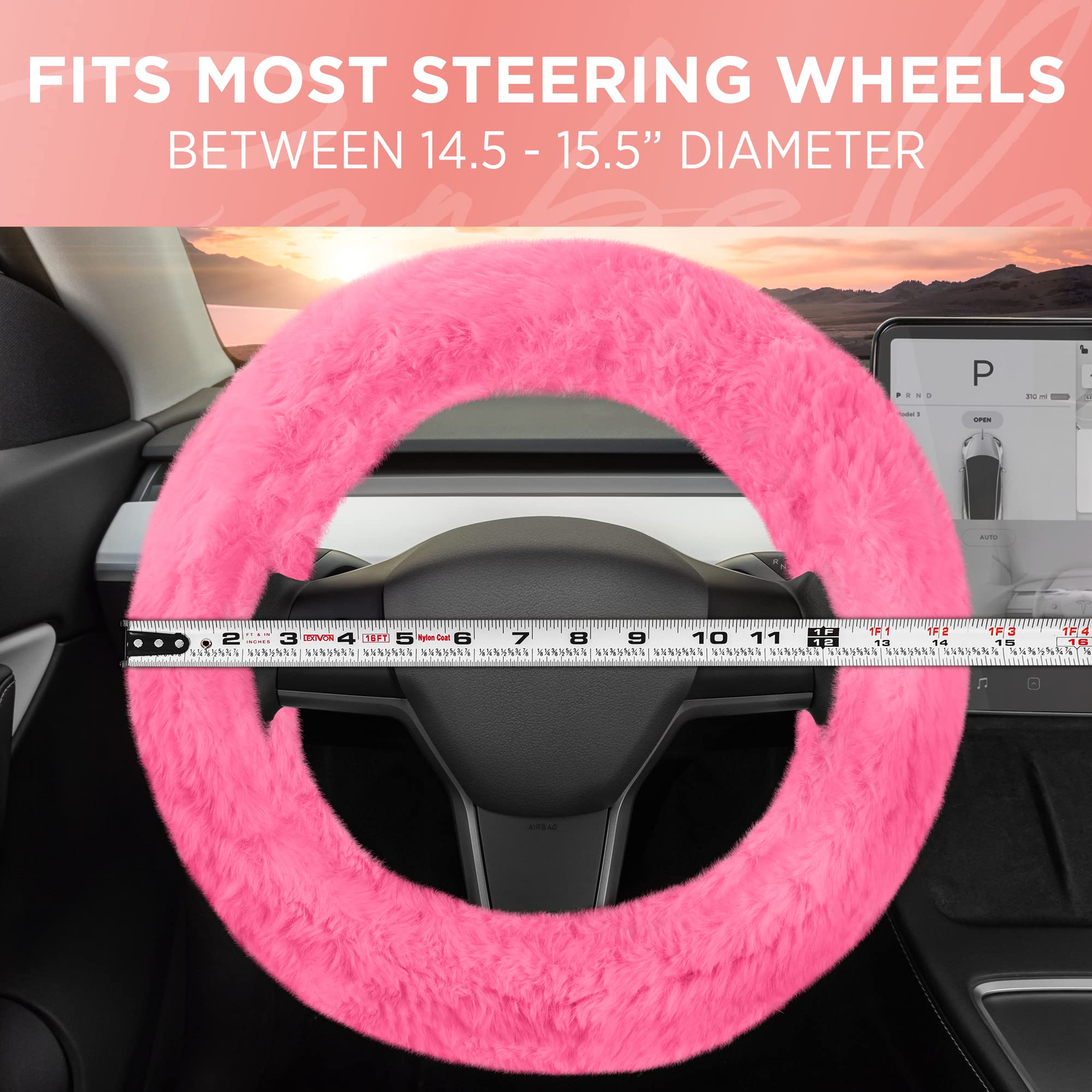 bdk-steering-wheel-cover-for-women-faux-fur-pink-plush-soft-grip-universal-fit-1 image 6