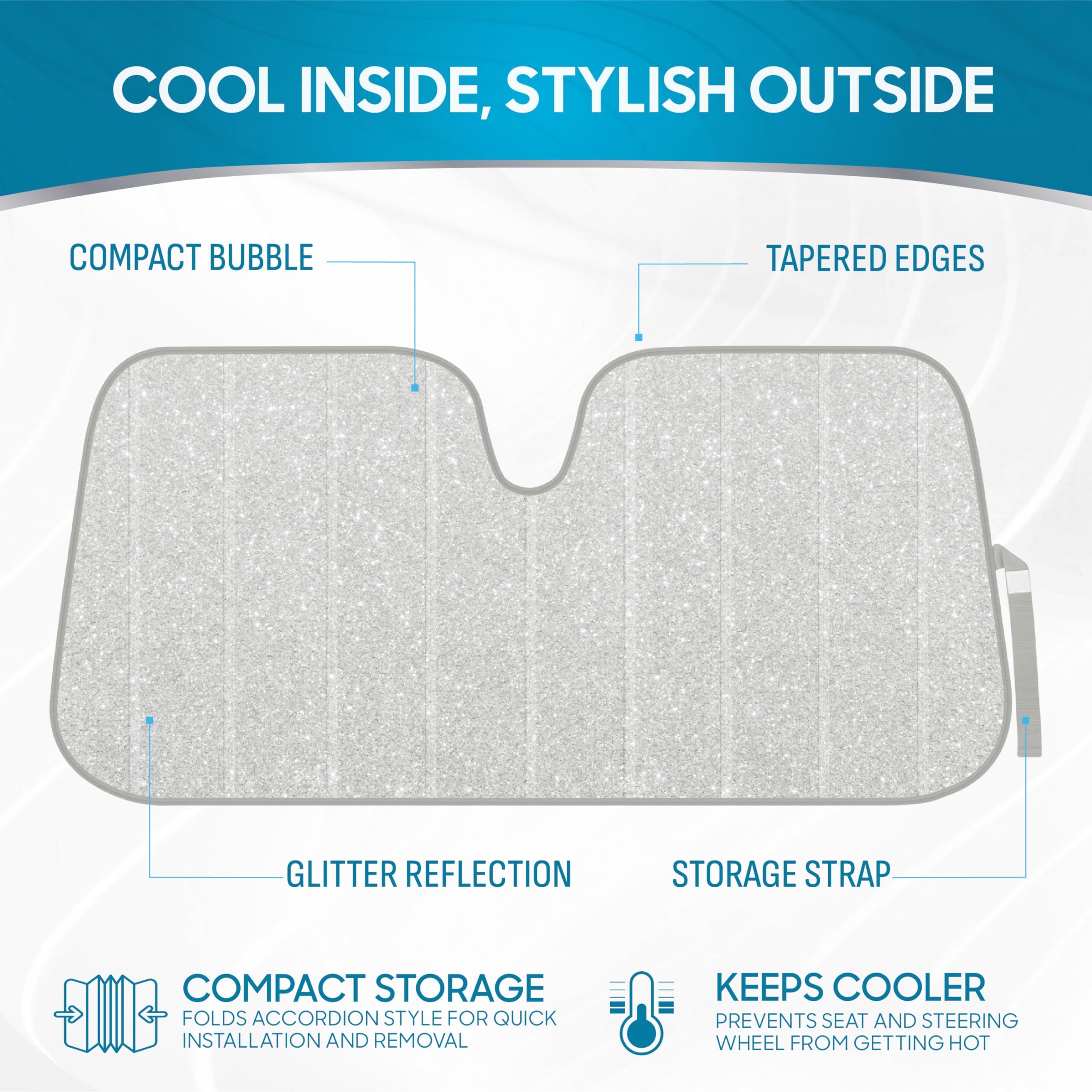 bdk-silver-glitter-windshield-sun-shade-jumbo-accordion-fold-58-x-27-for-car-suv image 2