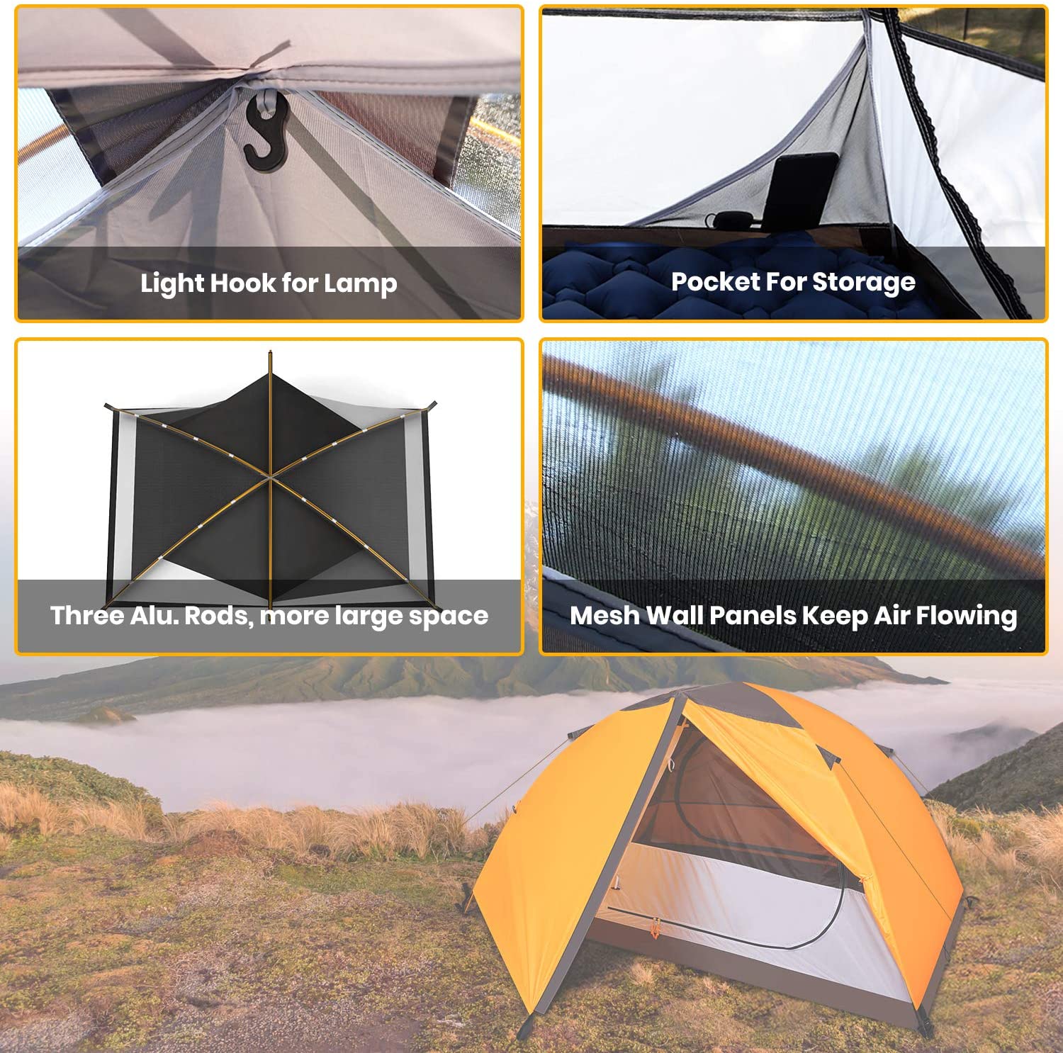 leader-accessories-backpacking-tent-2-person-lightweight-waterproof-orange image 3
