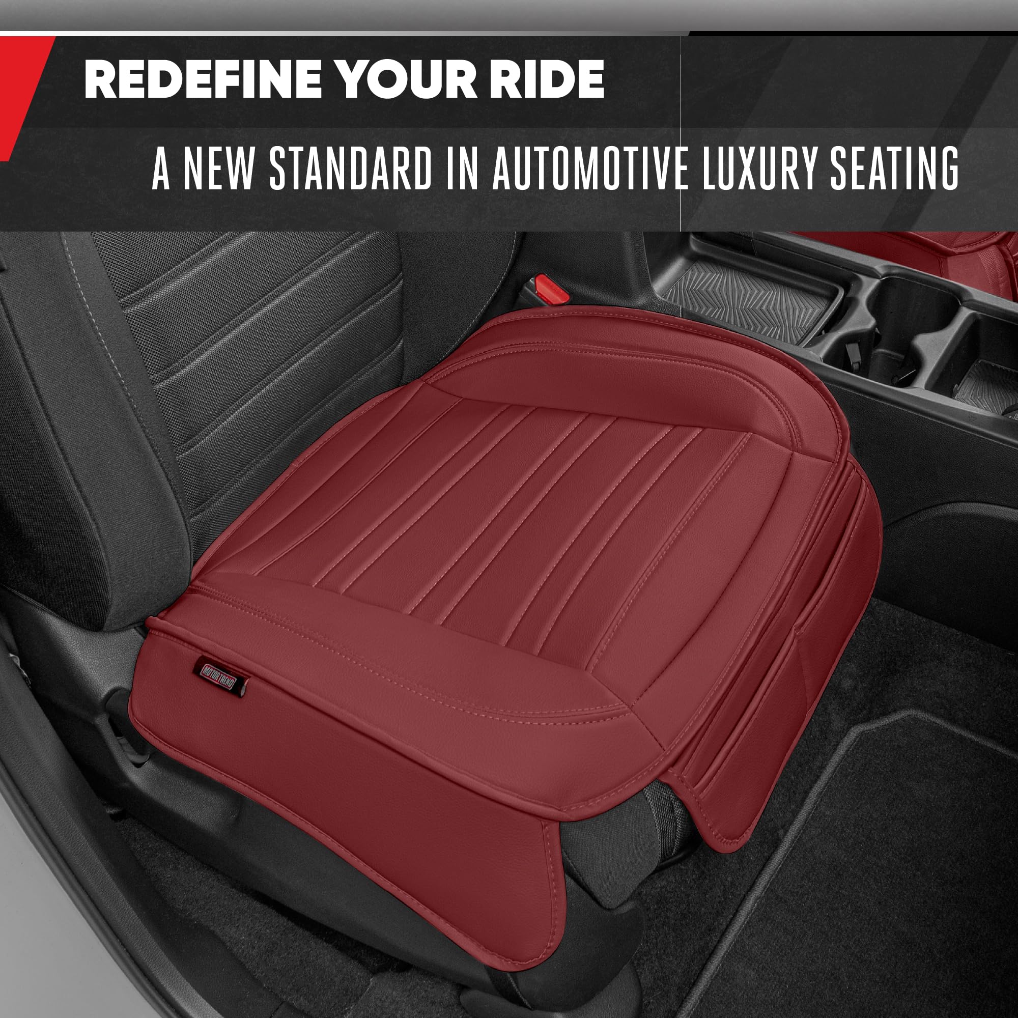 motor-trend-faux-leather-padded-seat-covers-2-pack-burgundy-with-storage-pockets image 3