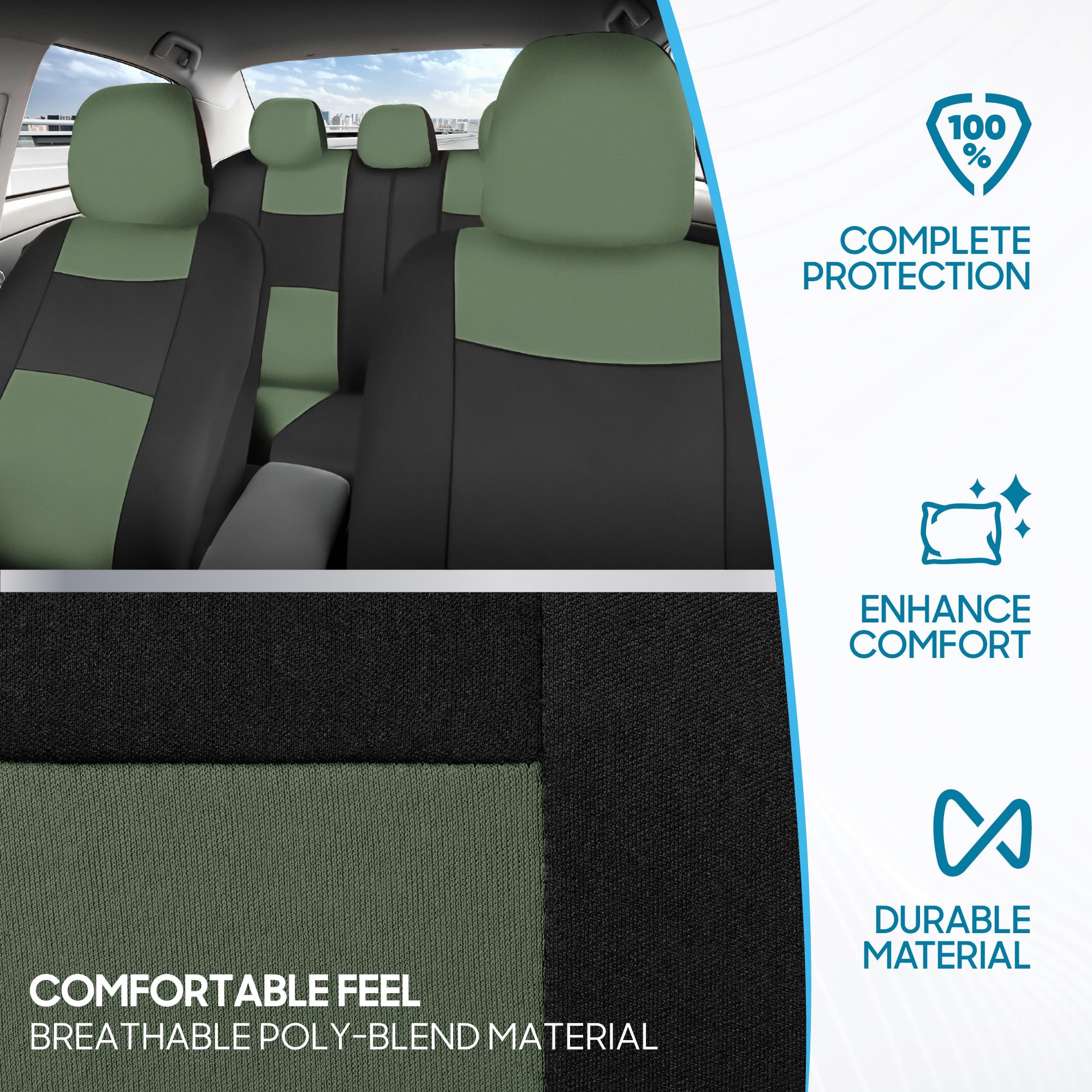 bdk-polypro-full-set-car-seat-covers-front-rear-black-green image 6