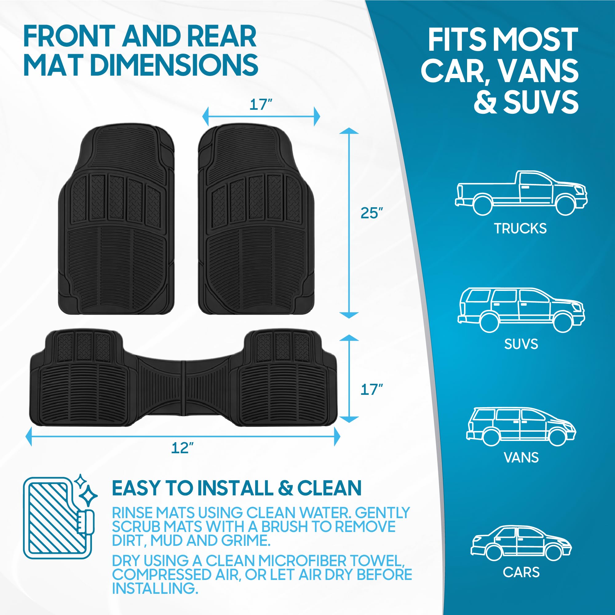 bdk-proliner-3-piece-heavy-duty-rubber-floor-mats-universal-fit-front-rear-all-w image 7