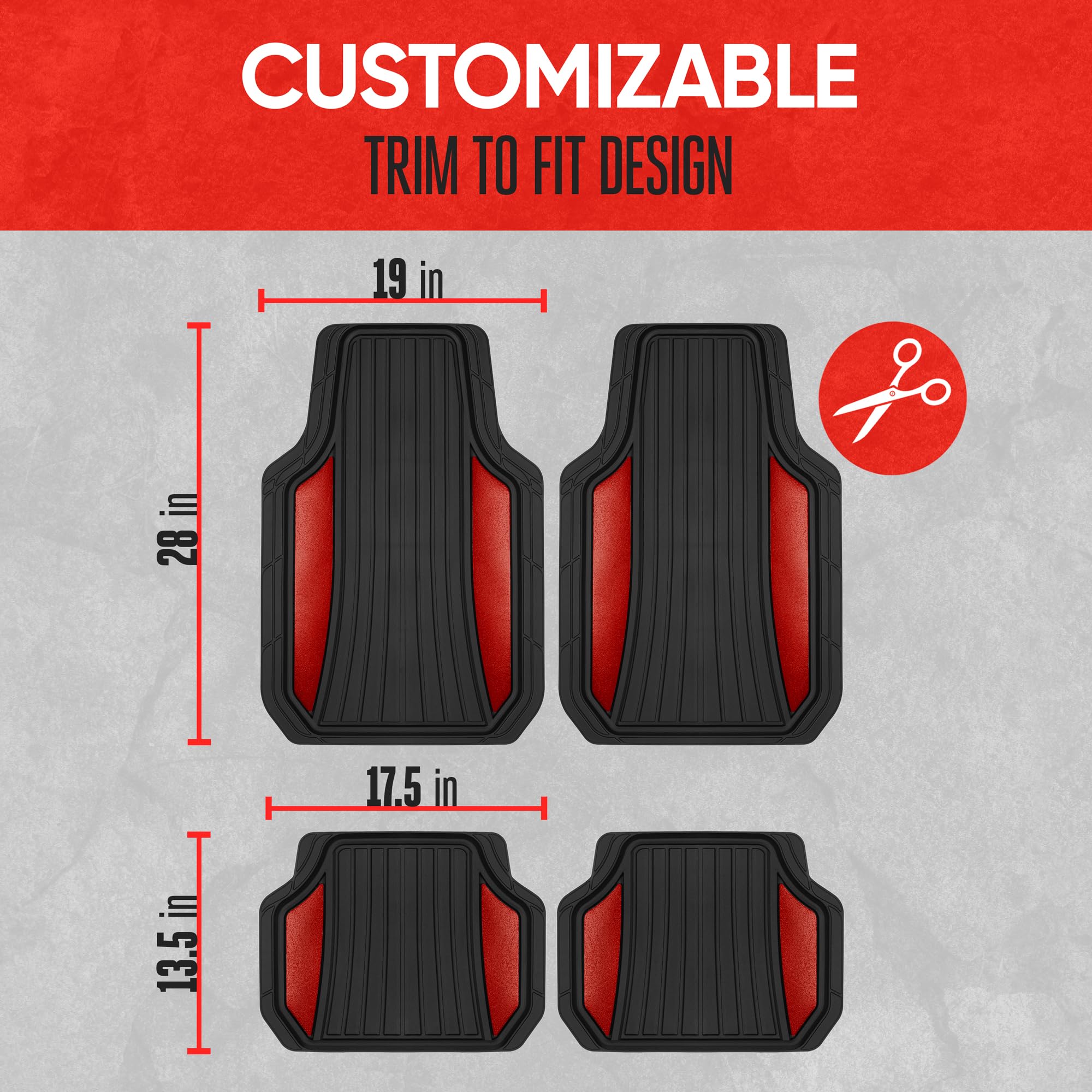 motor-trend-chrometech-car-floor-mats-full-set-all-weather-two-tone-red-chrome-t image 5