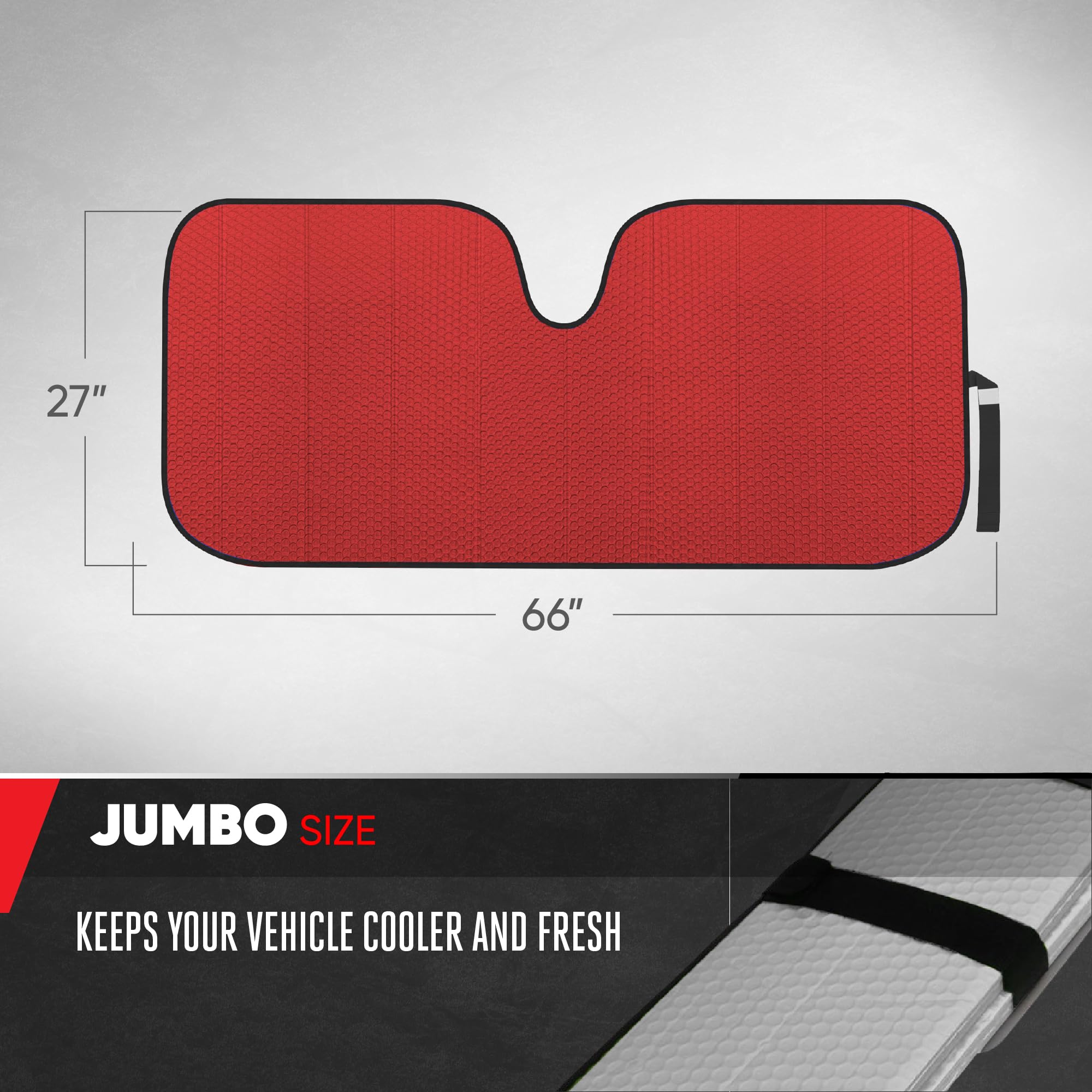motor-trend-jumbo-accordion-windshield-sun-shade-66-x-27-red-uv-protection-unive image 3